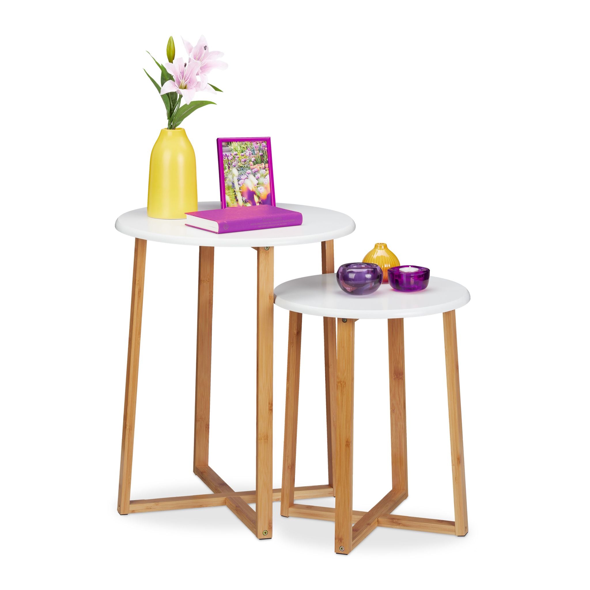 Beistelltisch 2er-Set weiss Weiss-Hellbraun von Relaxdays