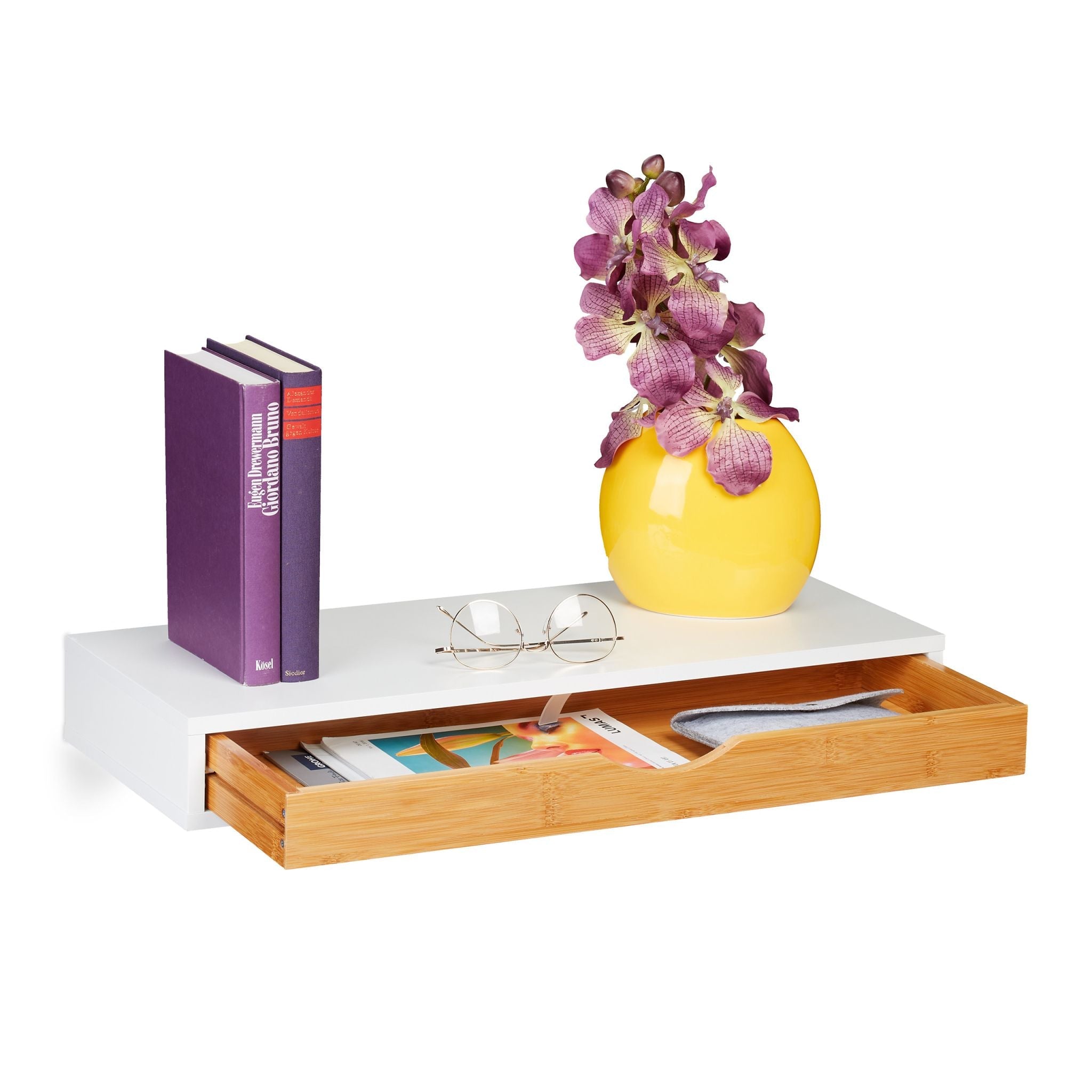 Wandregal mit Schublade Weiss-Hellbraun von Relaxdays