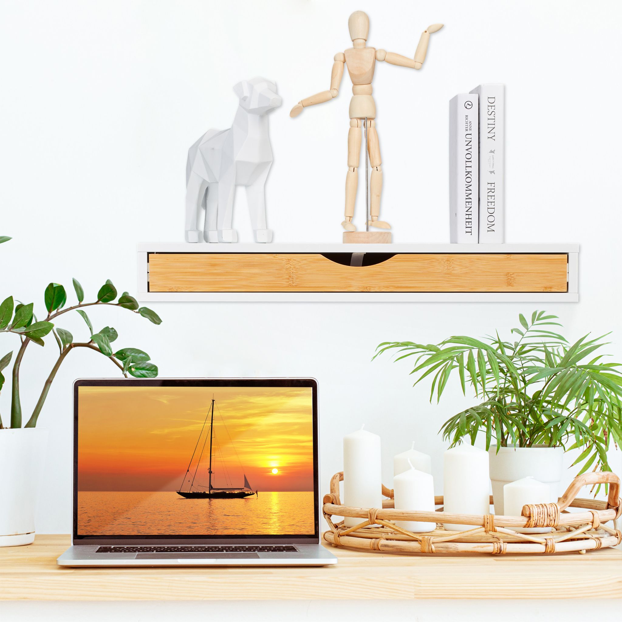 Wandregal mit Schublade Weiss-Hellbraun von Relaxdays