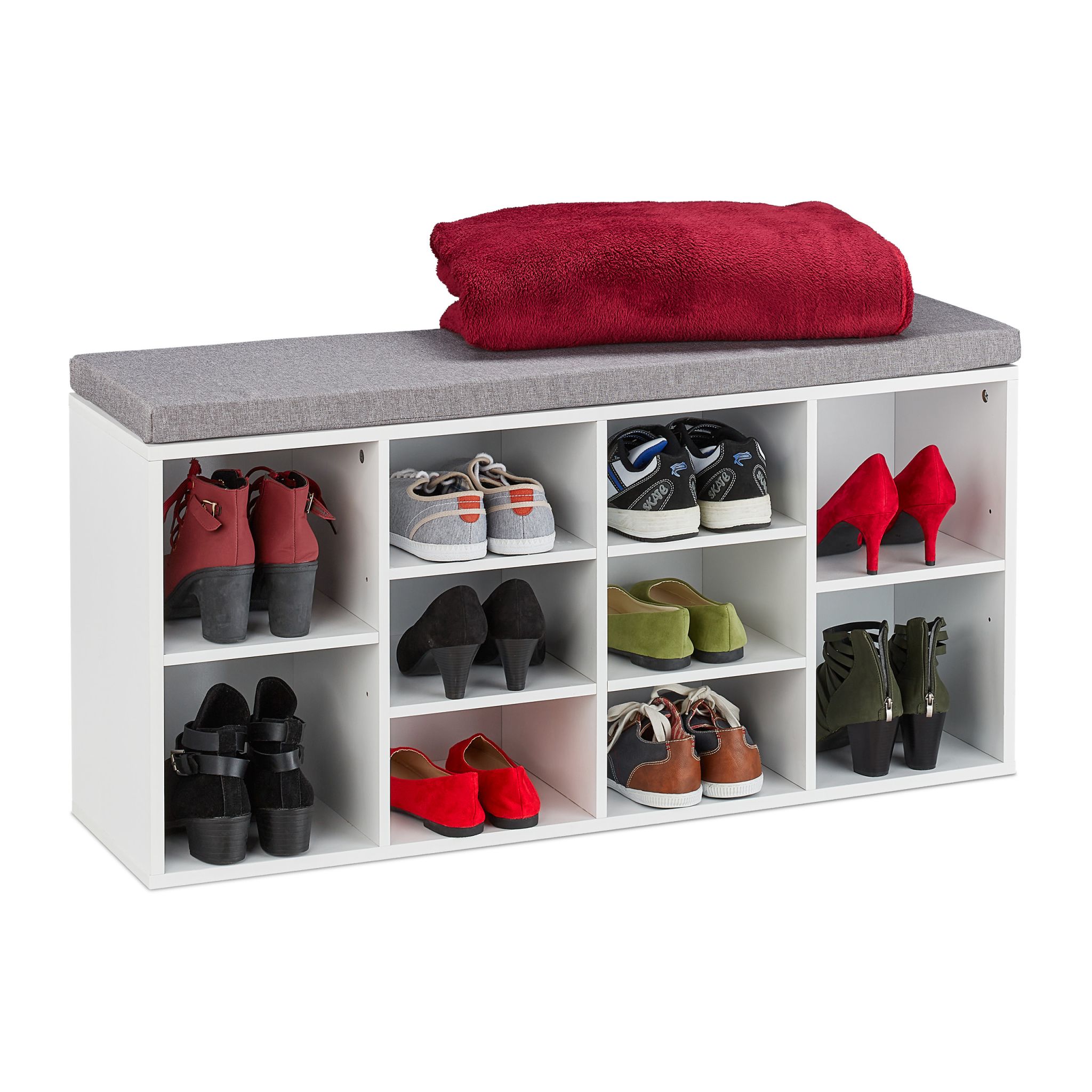 Schuhbank mit 10 Fächern Weiss-Grau von Relaxdays