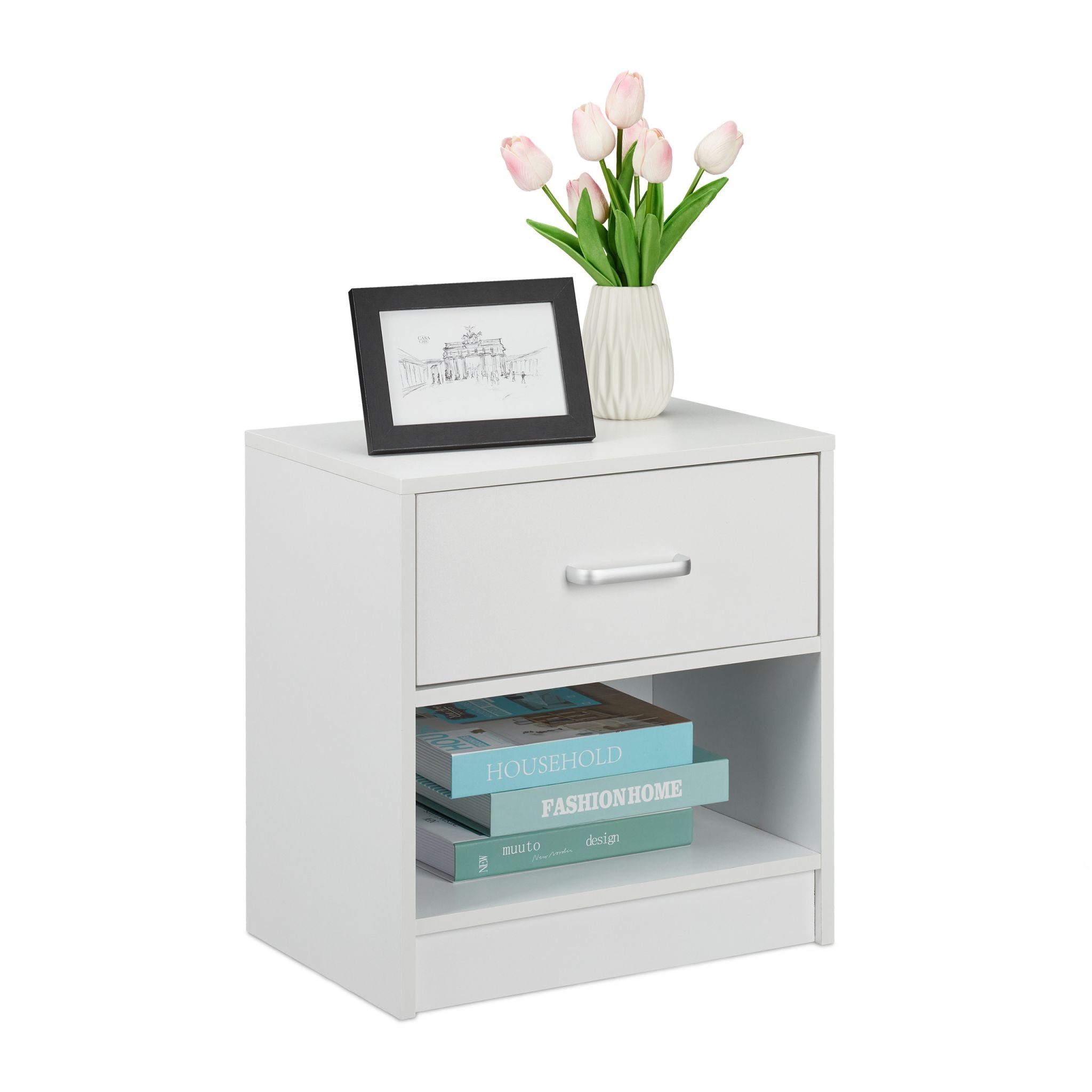 Nachttisch mit Schublade Weiss von Relaxdays