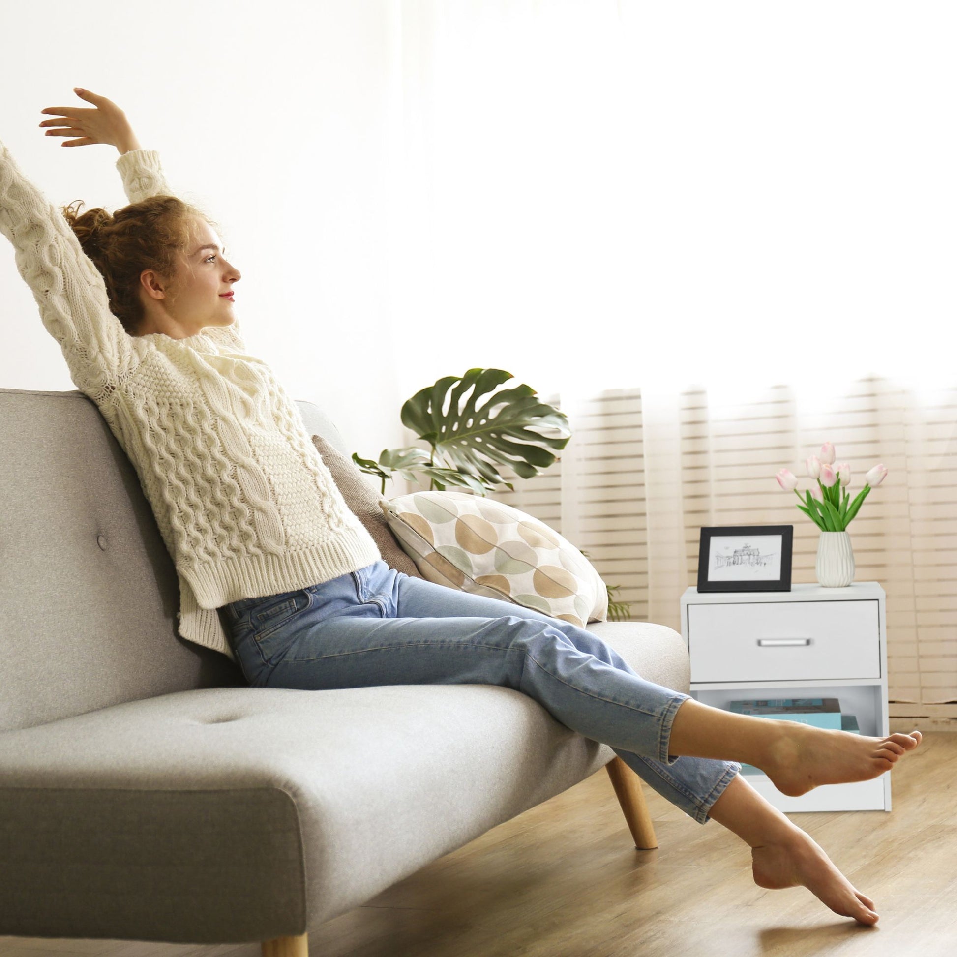 Nachttisch mit Schublade Weiss von Relaxdays
