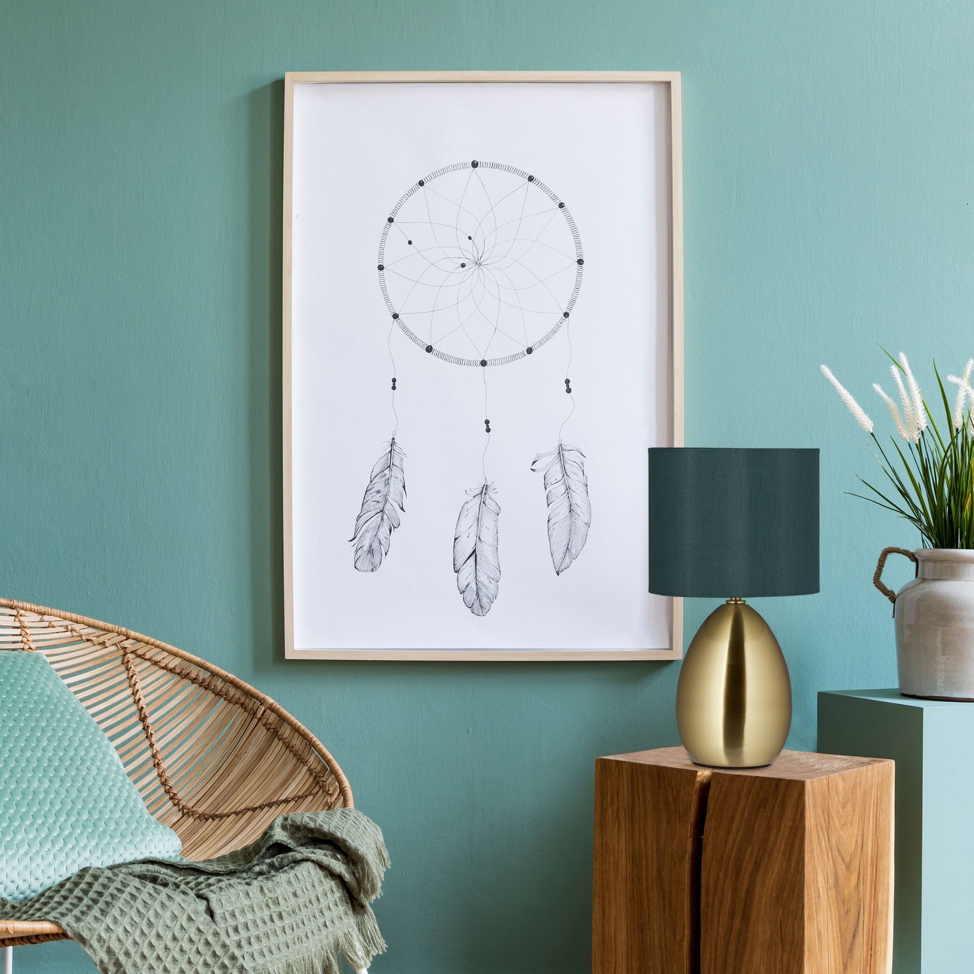 Nachttischlampe Touch messing Dunkelgrün-Gold von Relaxdays
