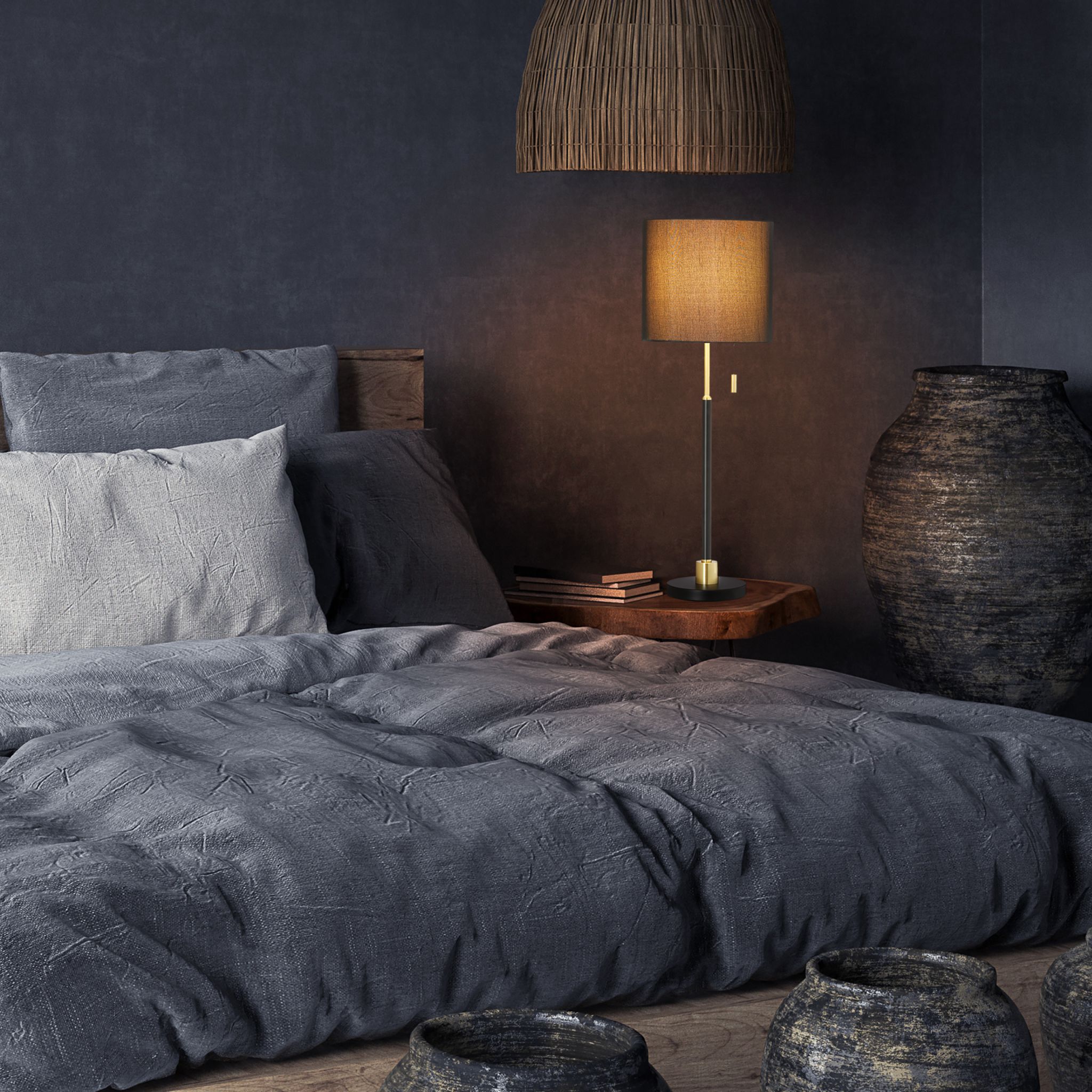 Tischlampe mit Zugschalter Gold-Schwarz von Relaxdays