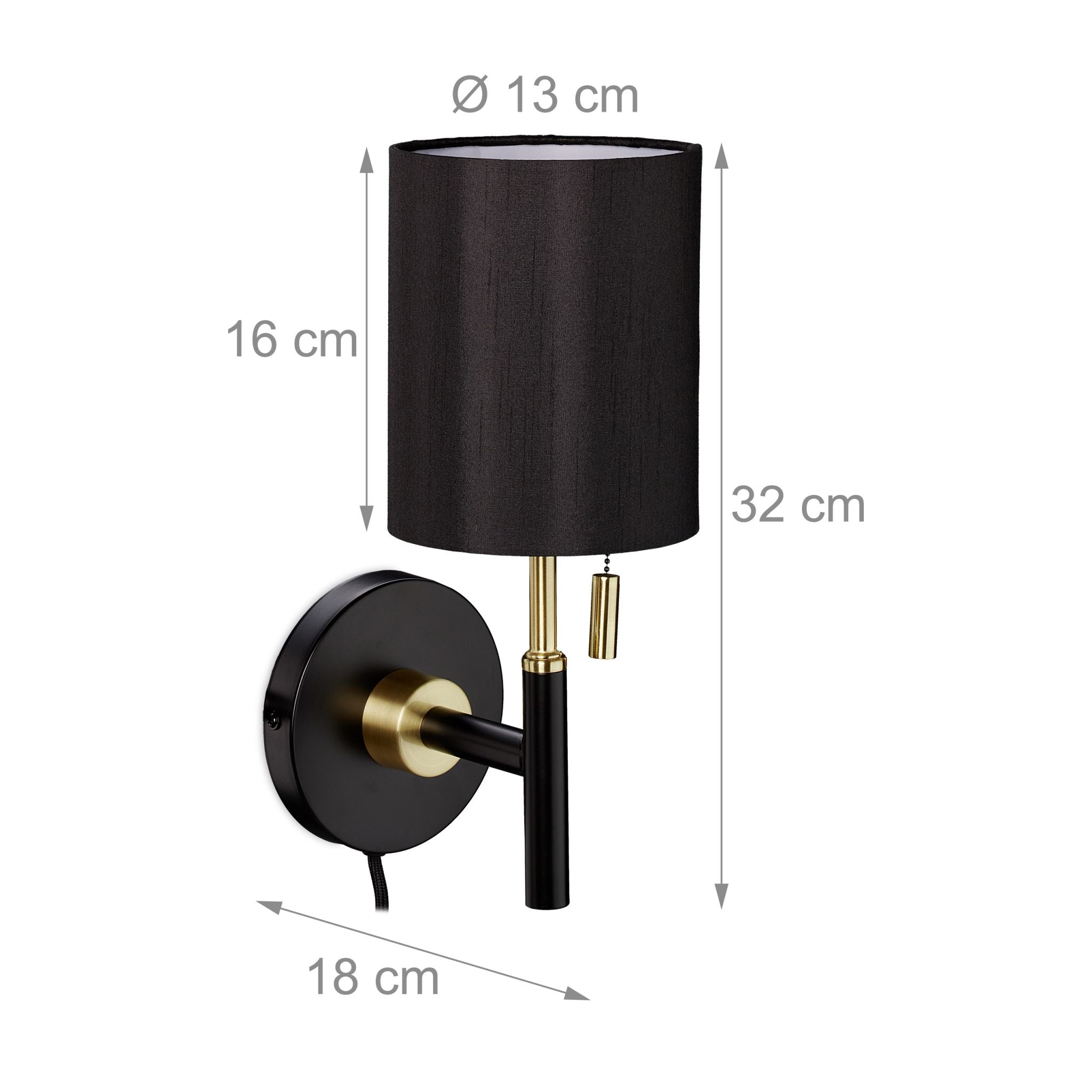 Wandleuchte mit Stoffschirm Gold-Schwarz von Relaxdays
