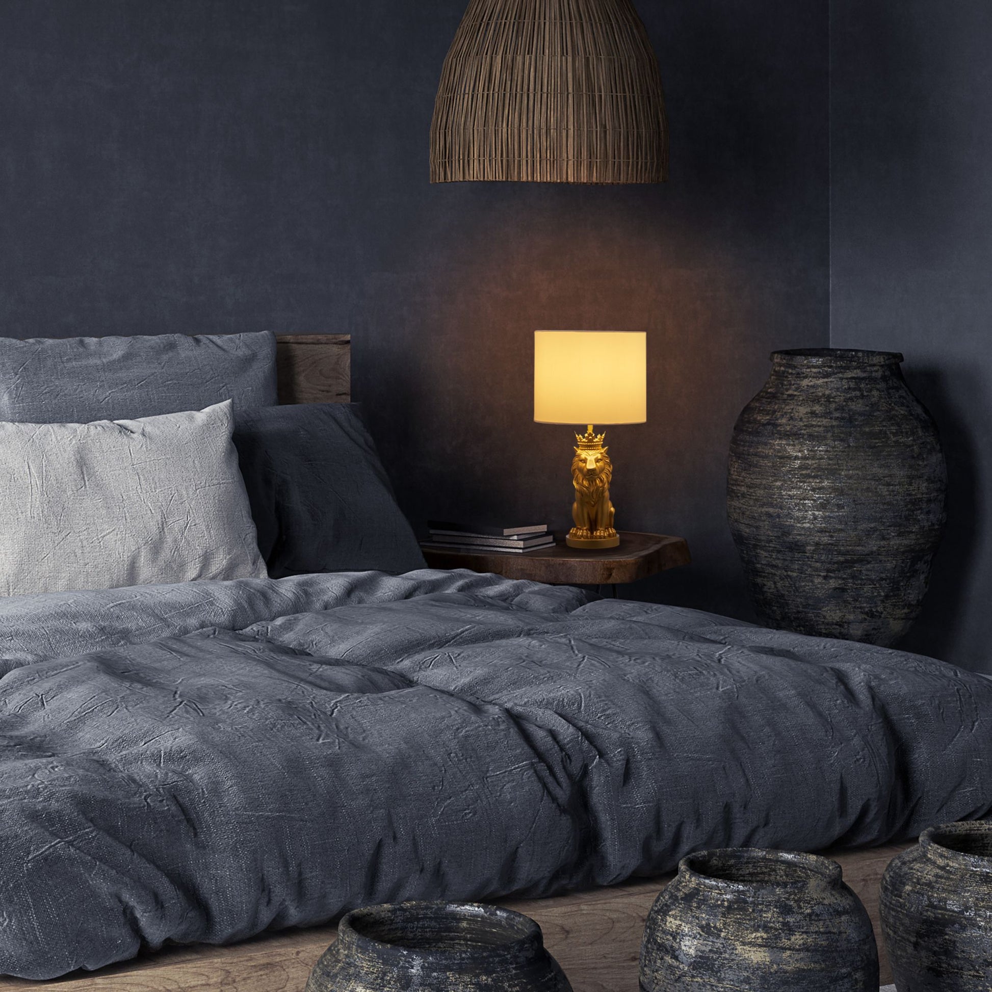 Tischlampe Löwe Weiss-Gold von Relaxdays