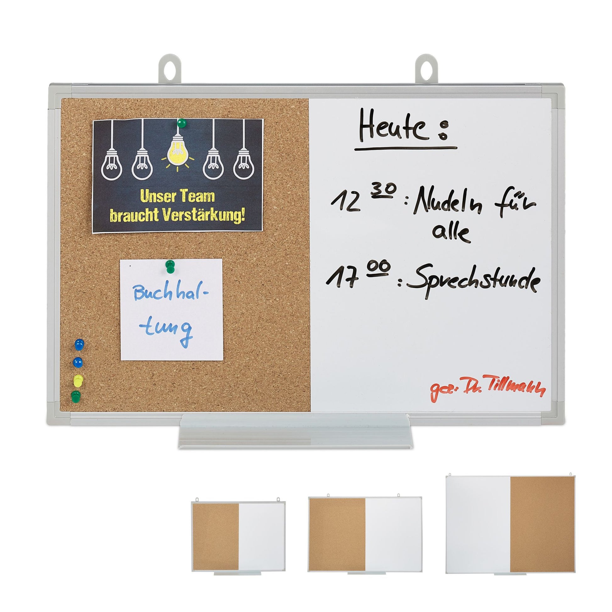 Kombitafel Pinnwand & Magnettafel Weiss-Hellbraun-Silber von Relaxdays