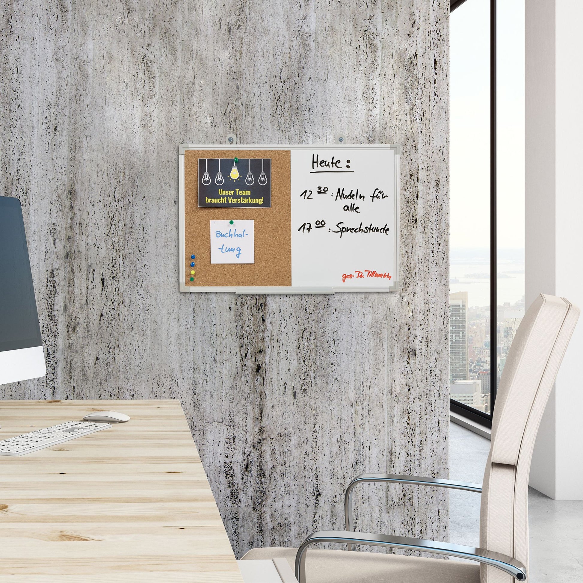Kombitafel Pinnwand & Magnettafel Weiss-Hellbraun-Silber von Relaxdays