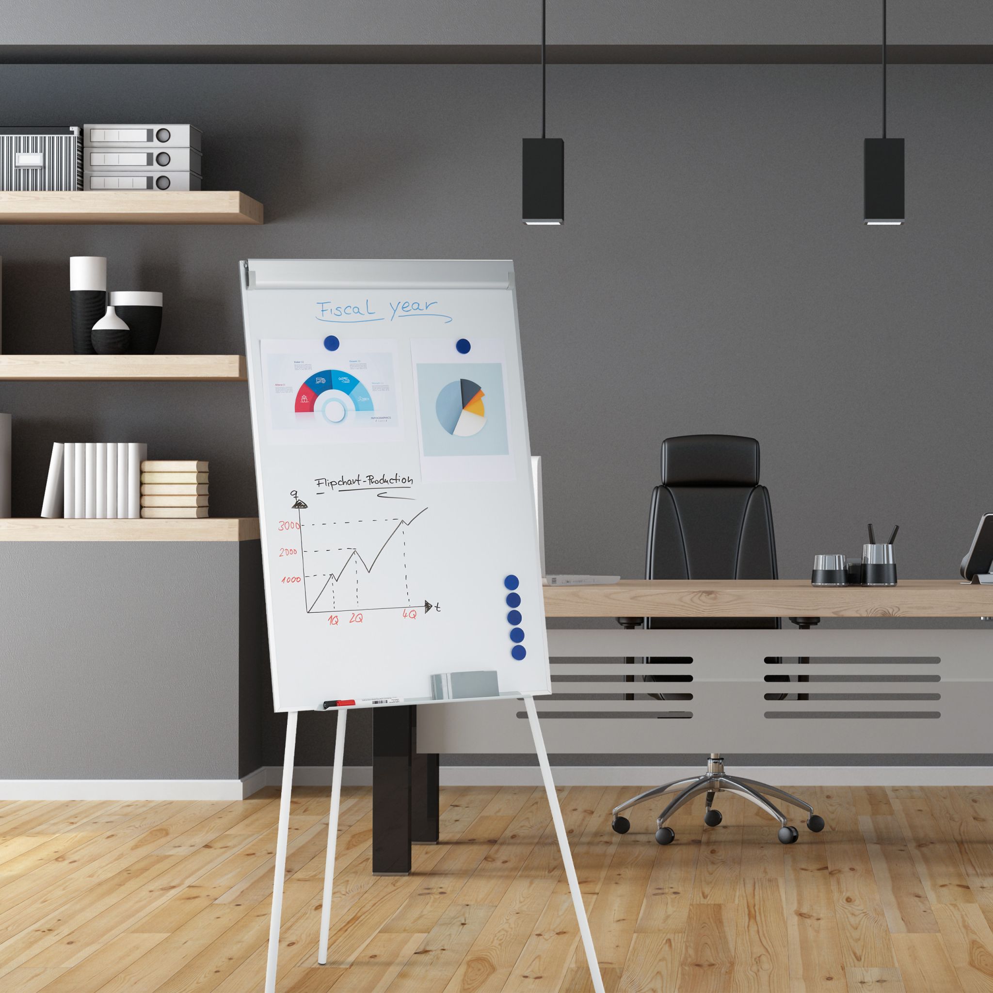 Flipchart Whiteboard Weiss-Silber