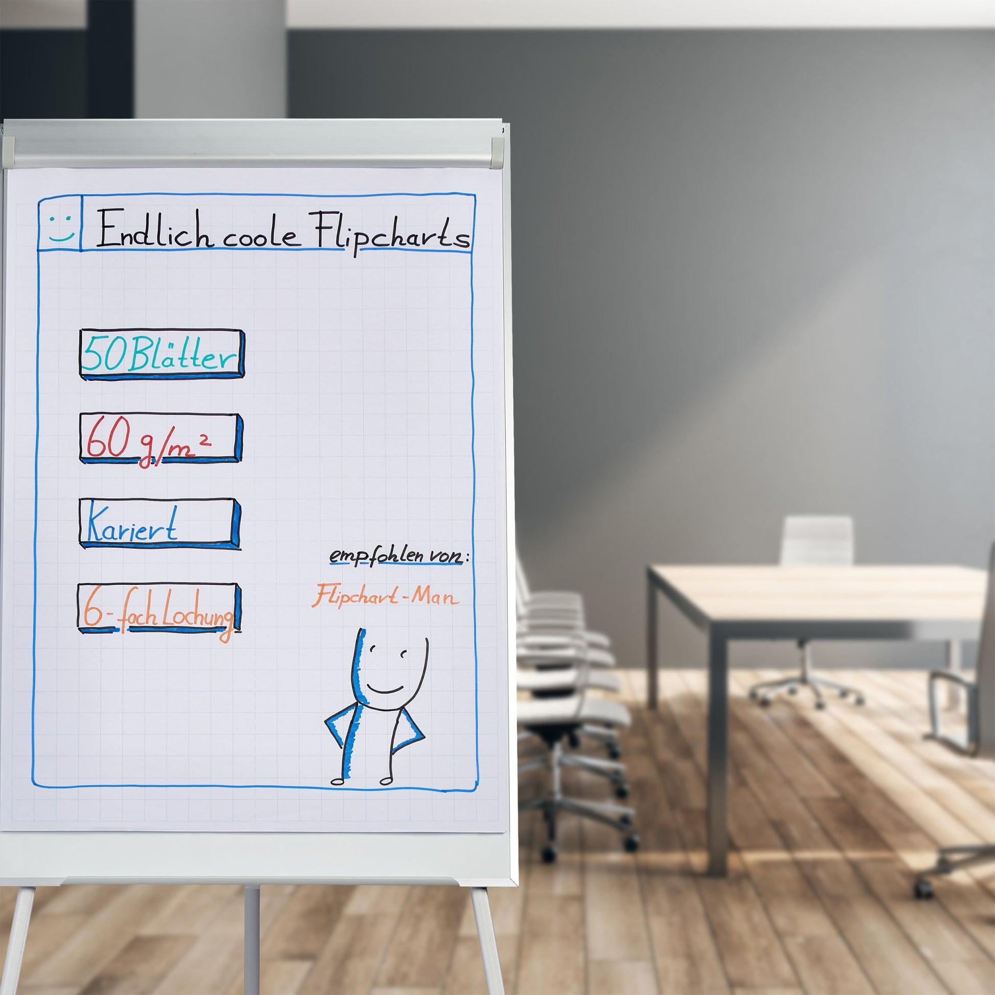 Flipchart Papier 50 Blatt Weiss-Silber von Relaxdays