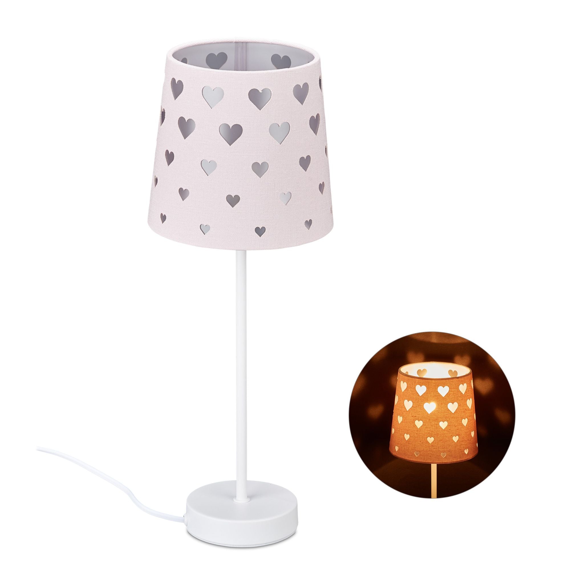Nachttischlampe Kinder mit Herzen Rosa von Relaxdays