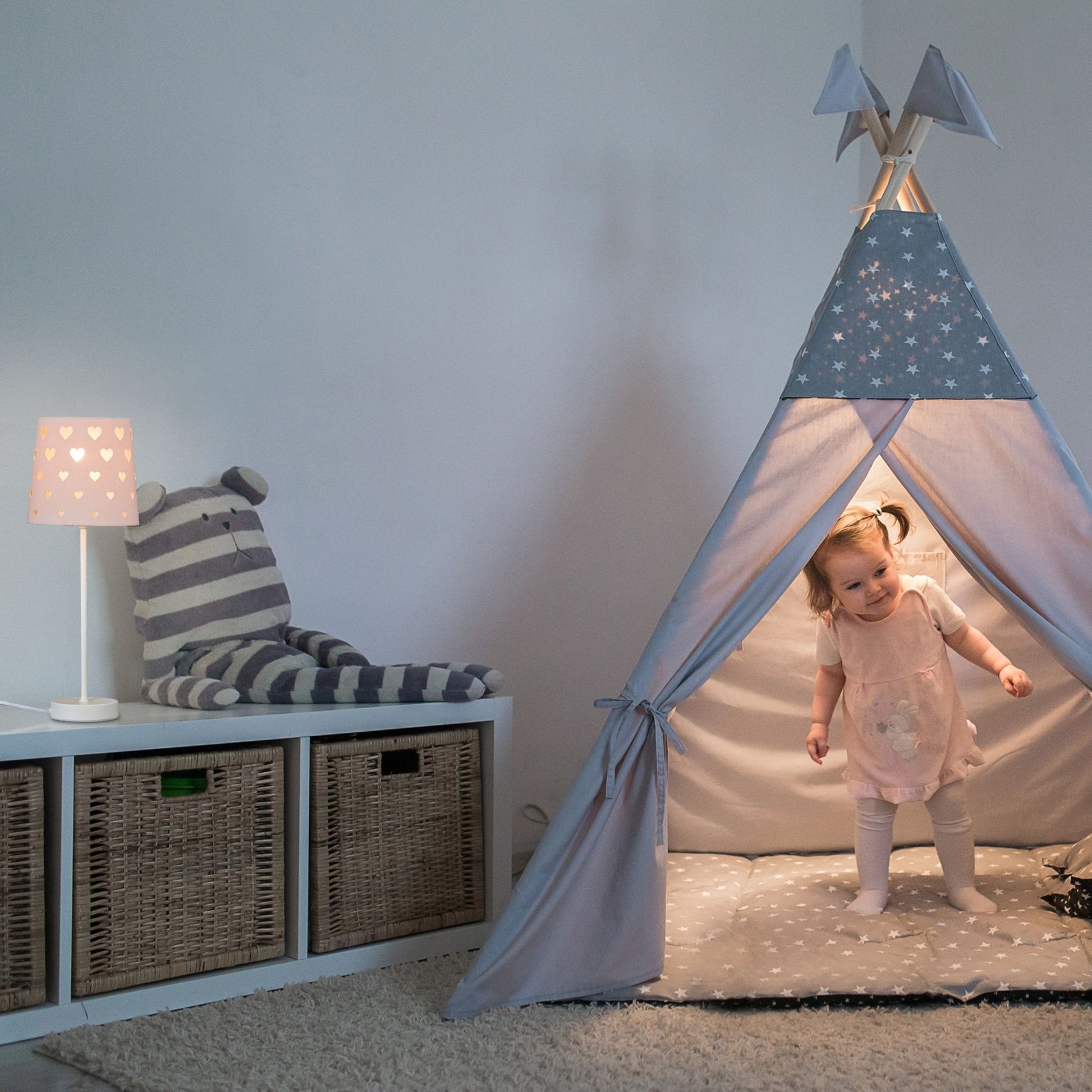 Nachttischlampe Kinder mit Herzen Rosa von Relaxdays