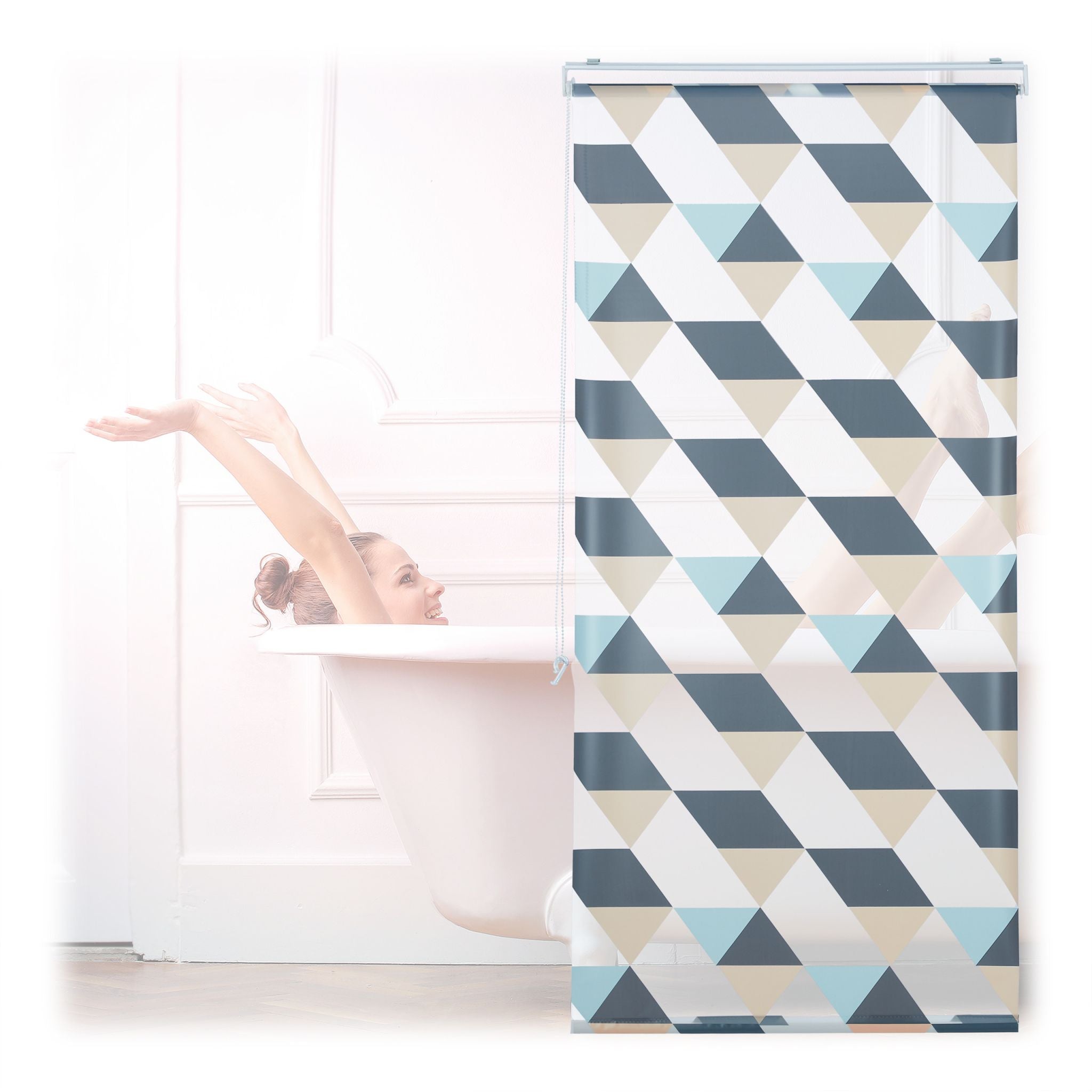 Duschrollo mit geometrischem Design Beige-Blau-Grau von Relaxdays