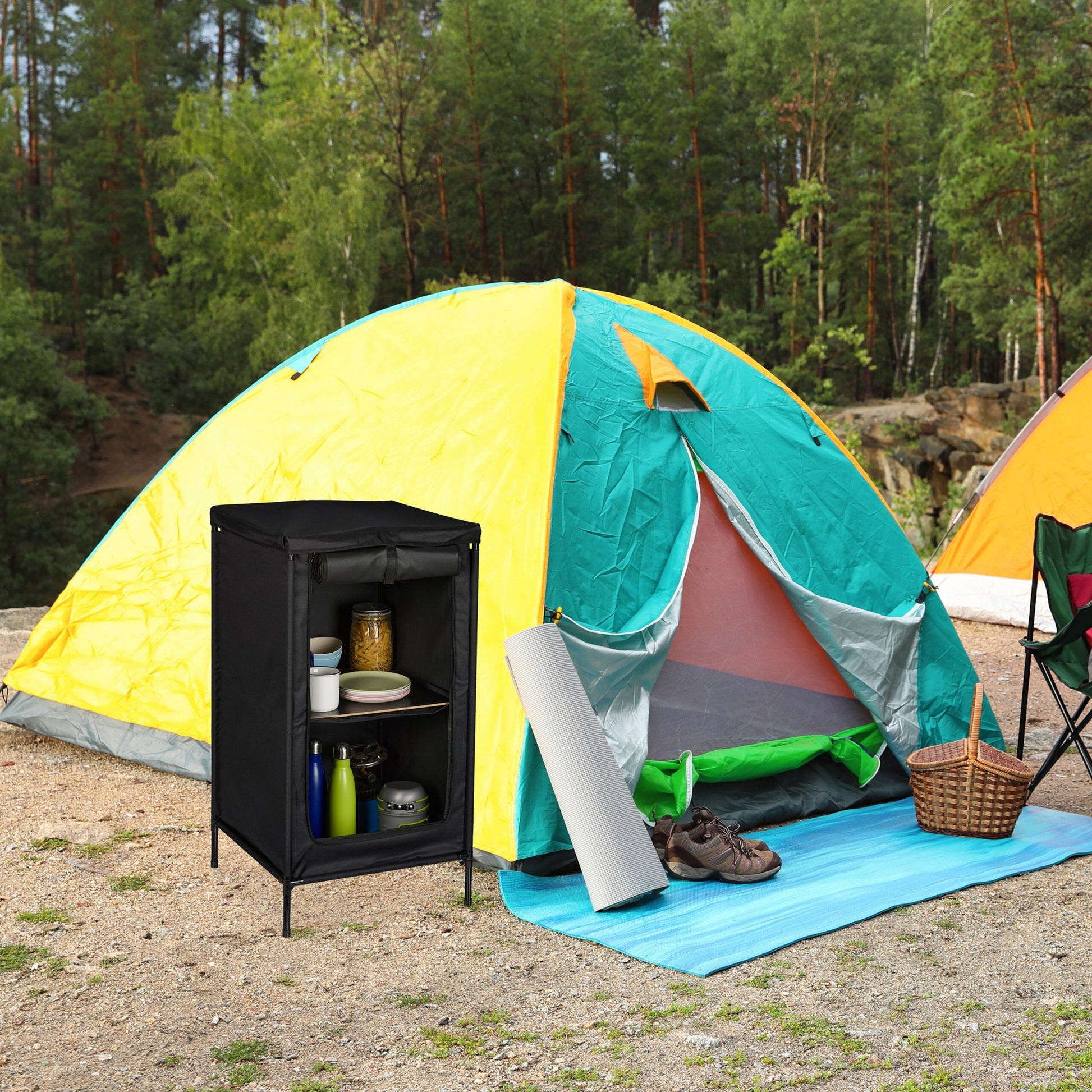 Campingschrank mit 2 Ablagen Grau von Relaxdays