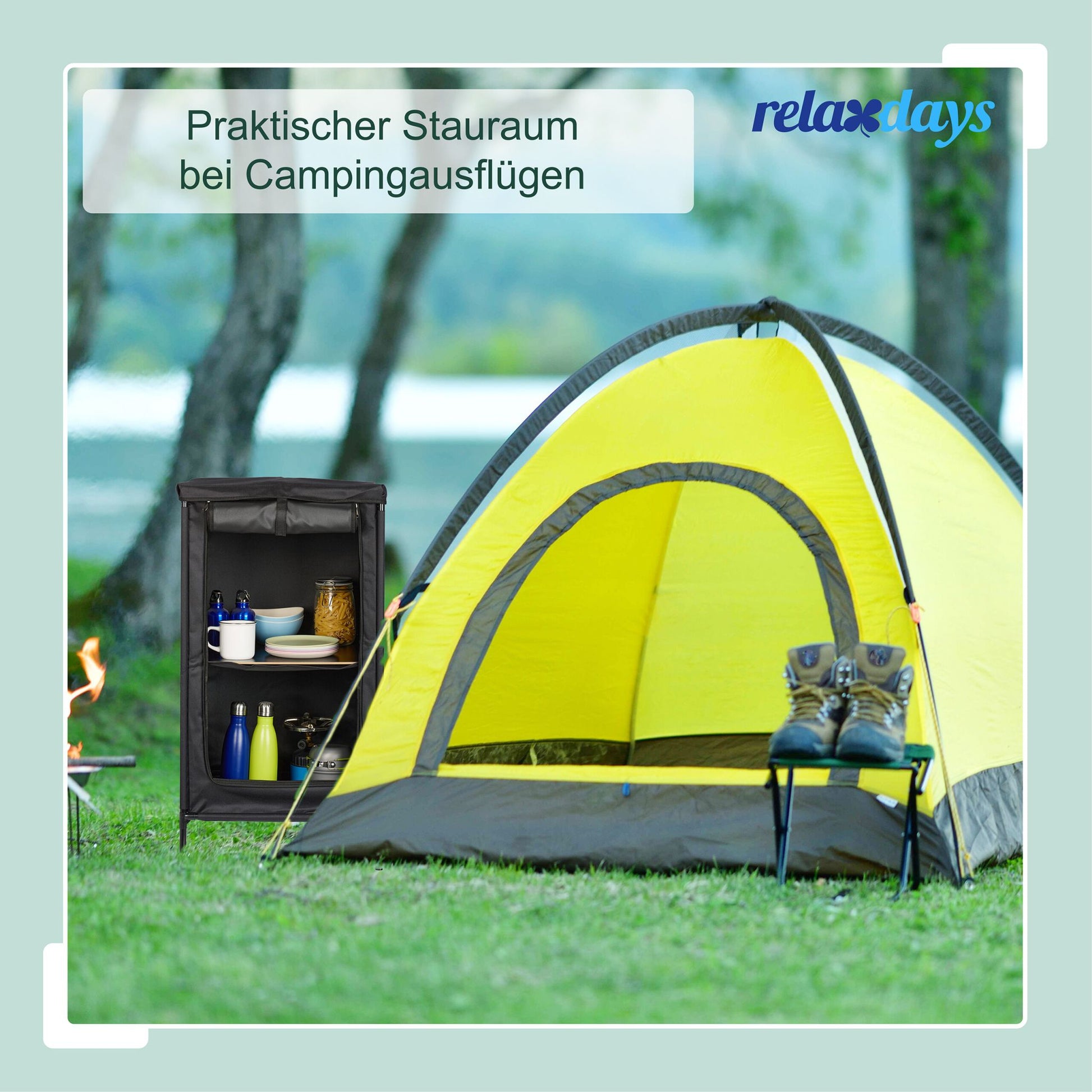 Campingschrank mit 2 Ablagen Grau von Relaxdays