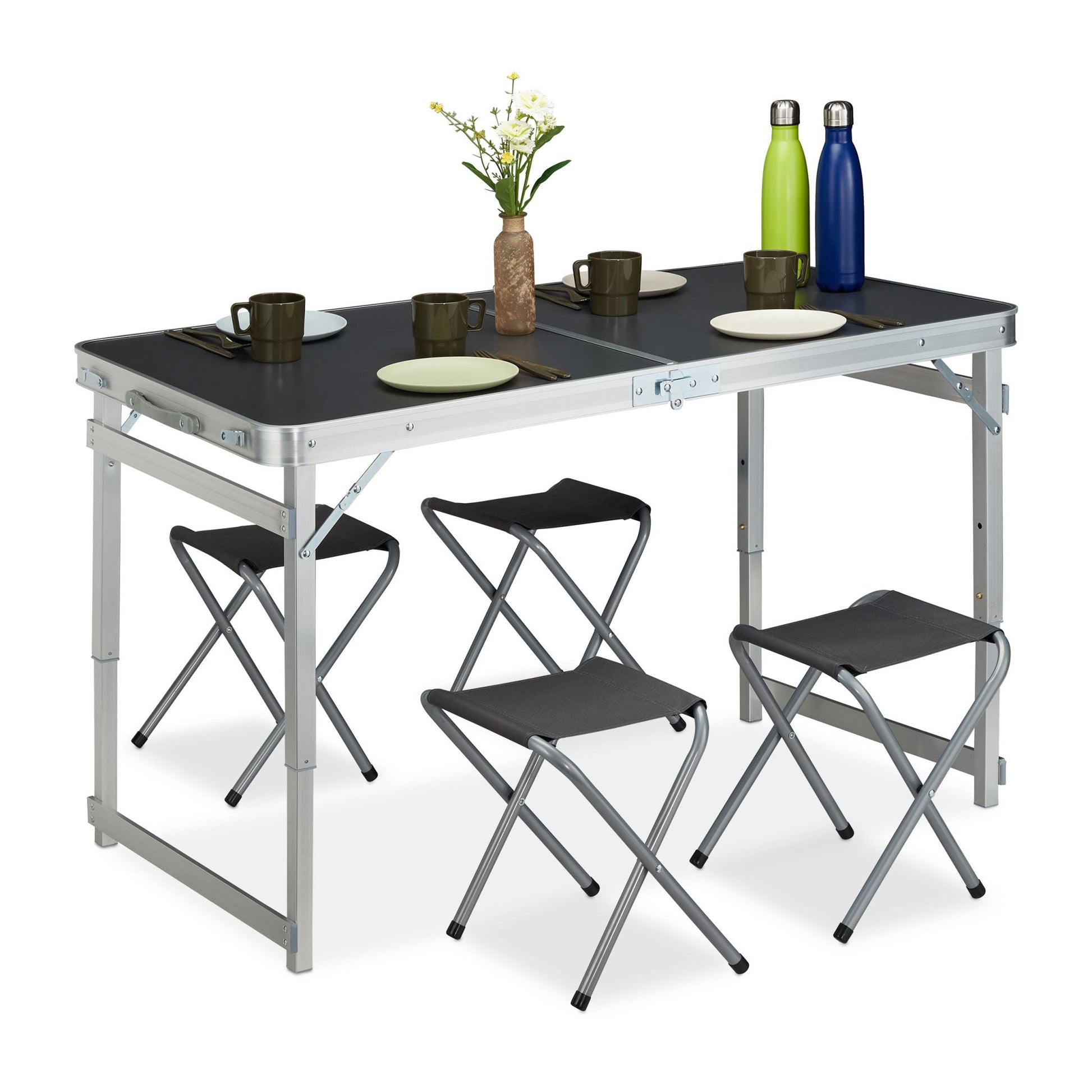 Campingtisch Set Silber-Grau von Relaxdays
