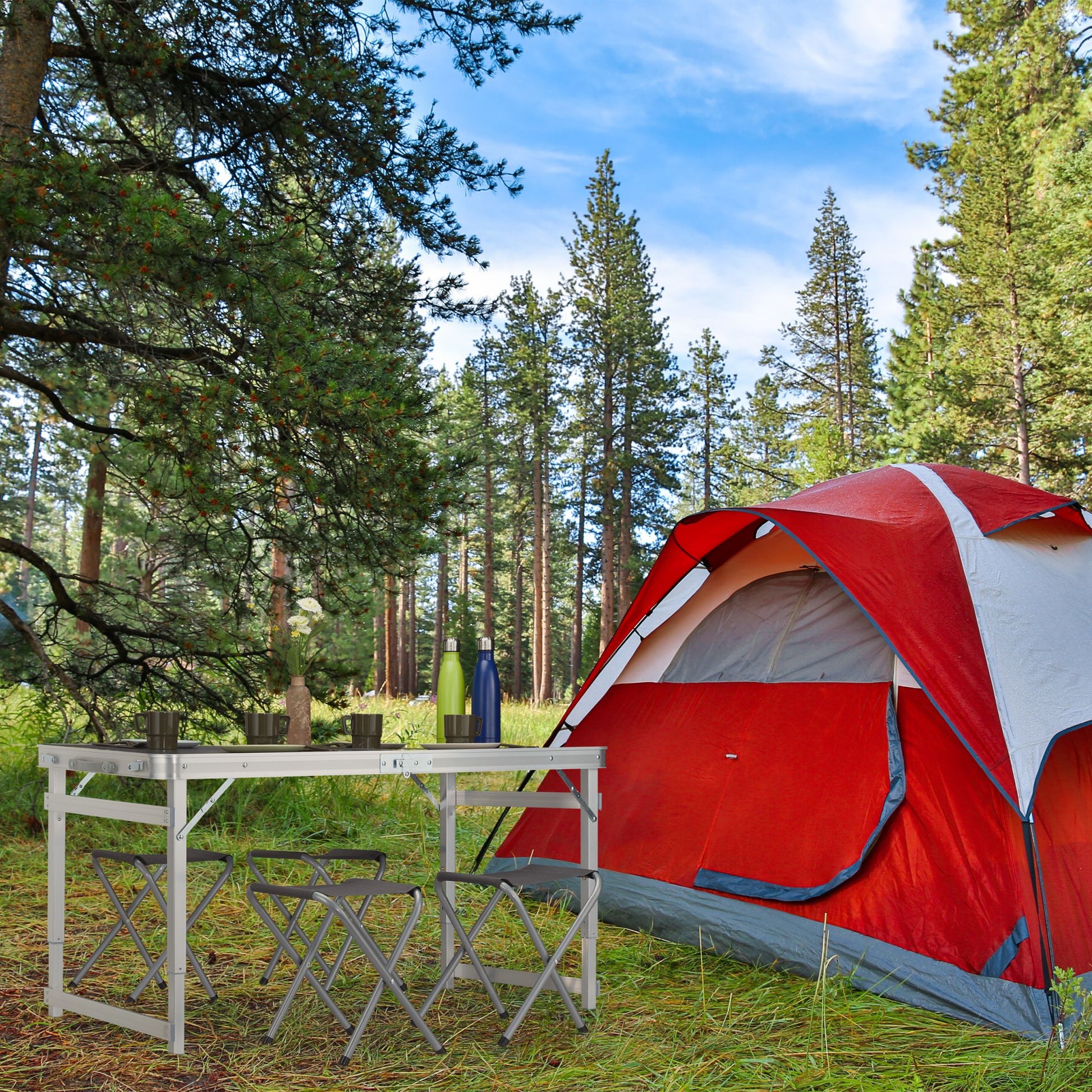 Campingtisch Set Silber-Grau von Relaxdays