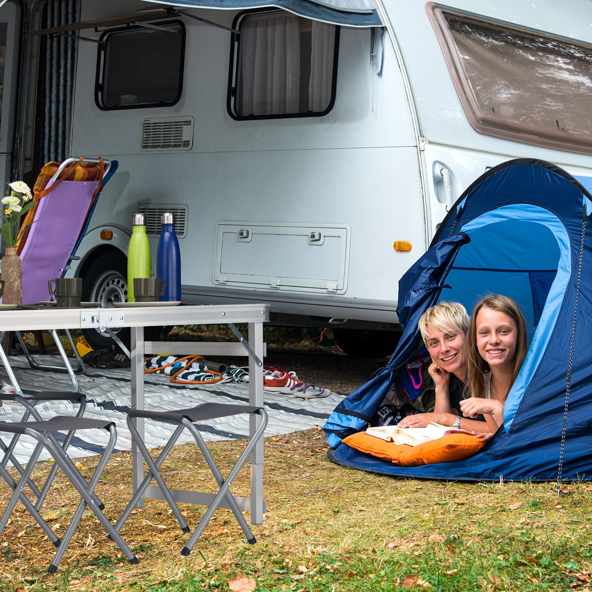 Campingtisch Set Silber-Grau von Relaxdays
