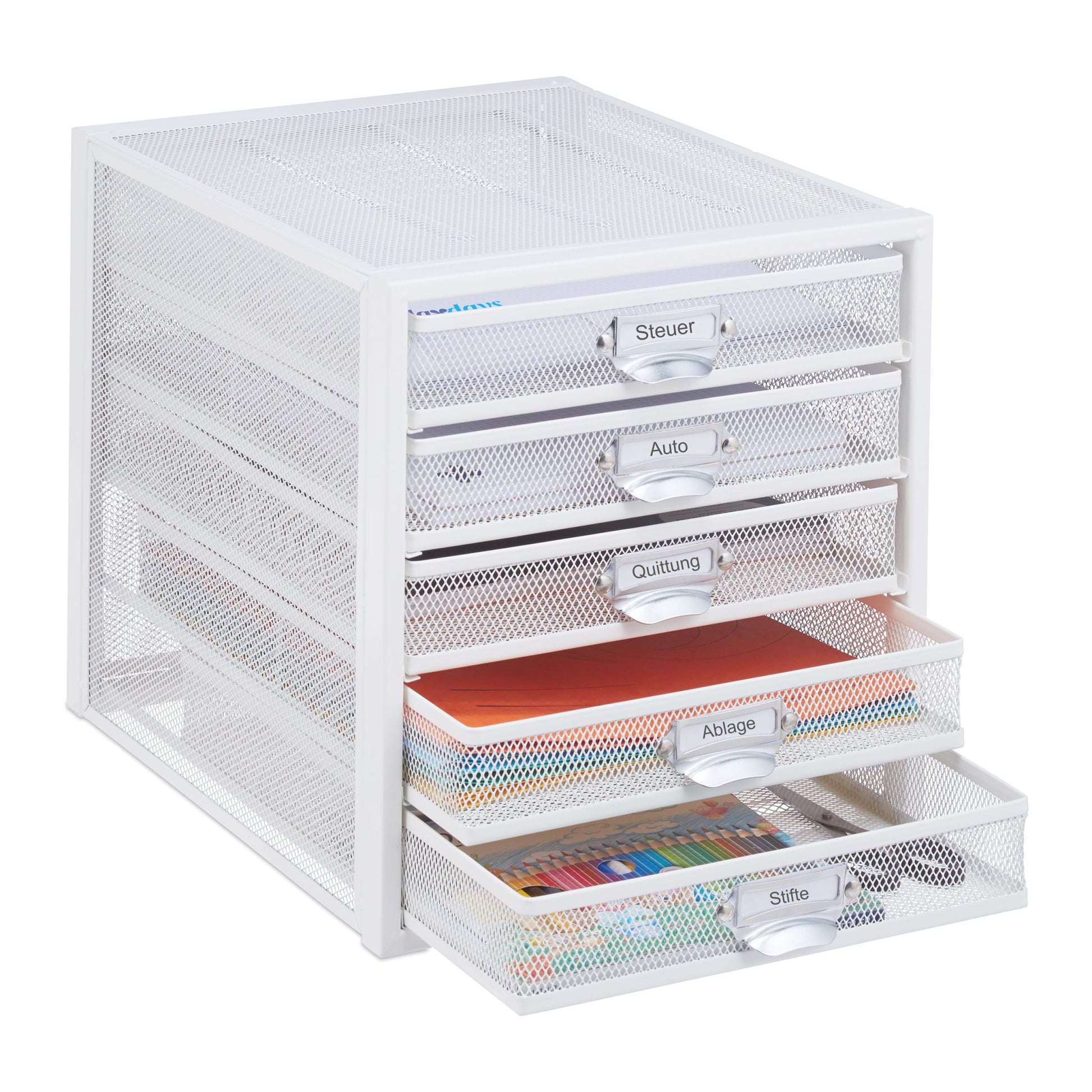 Schubladenbox mit 5 Schubfächern Weiss von Relaxdays