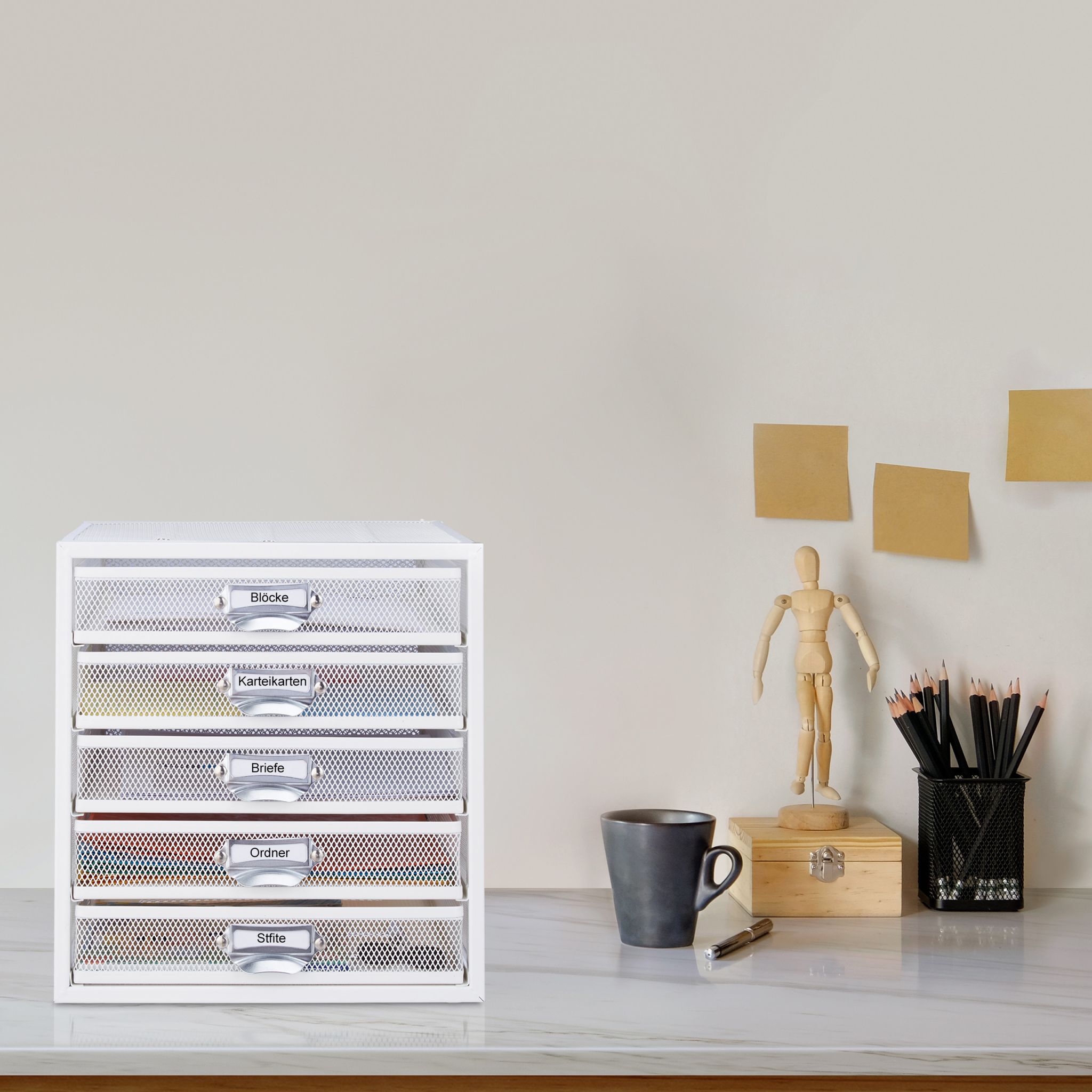 Schubladenbox mit 5 Schubfächern Weiss von Relaxdays