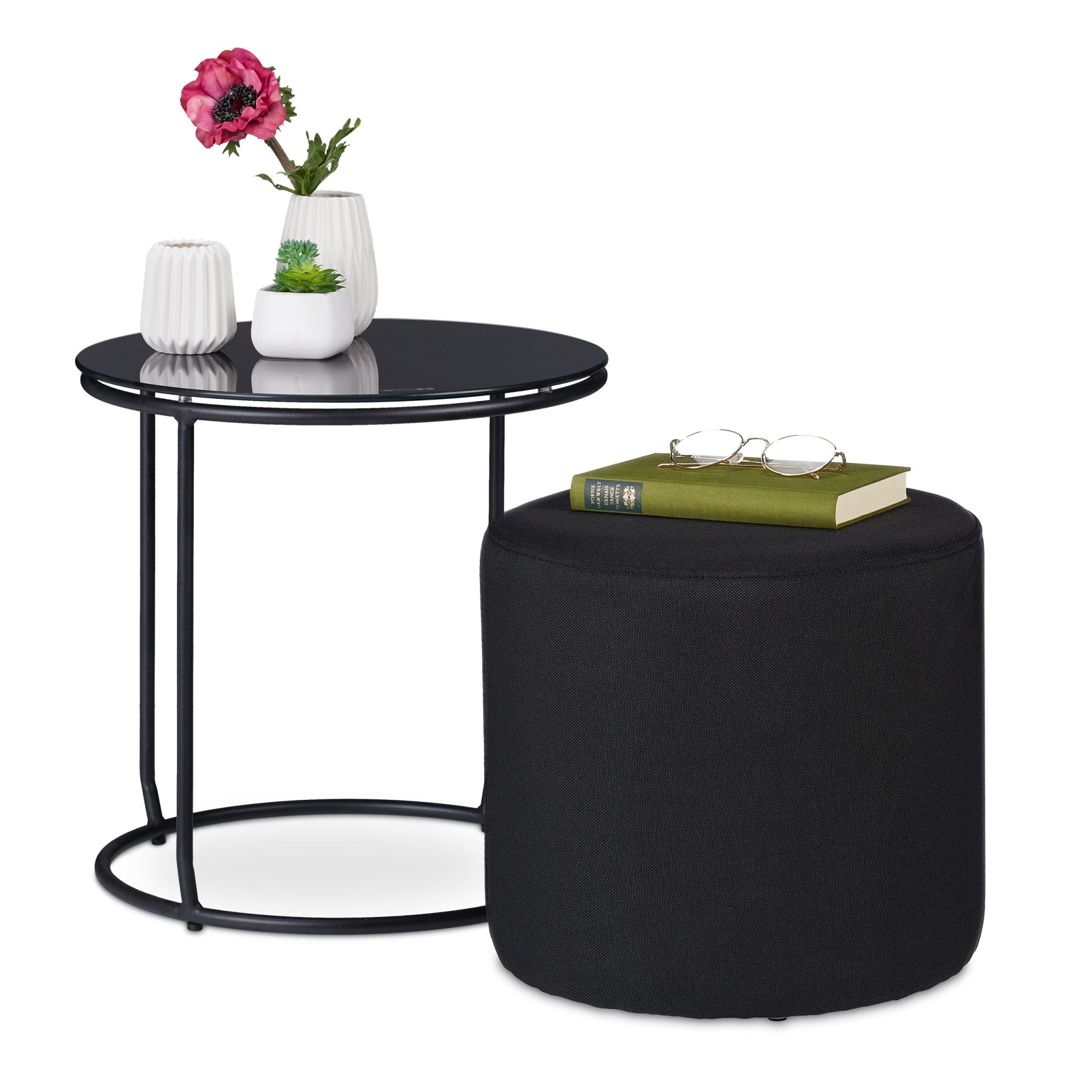 Beistelltisch mit Hocker schwarz Schwarz von Relaxdays