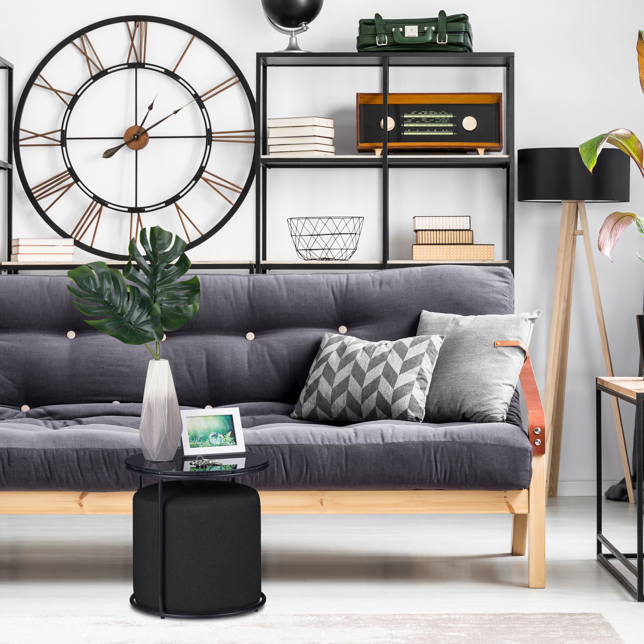 Beistelltisch mit Hocker schwarz Schwarz von Relaxdays