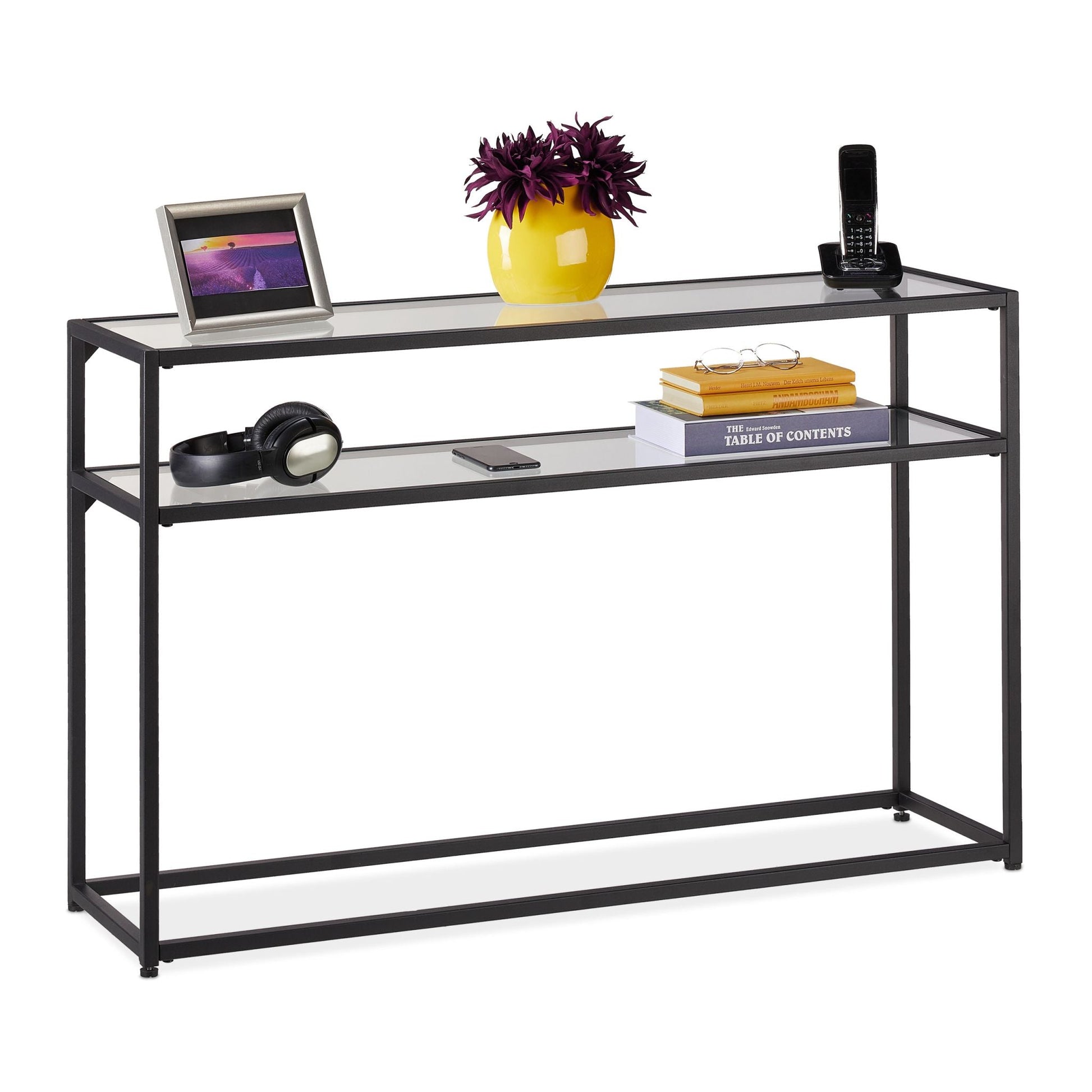 Konsolentisch mit Glasplatte Schwarz-Transparent von Relaxdays