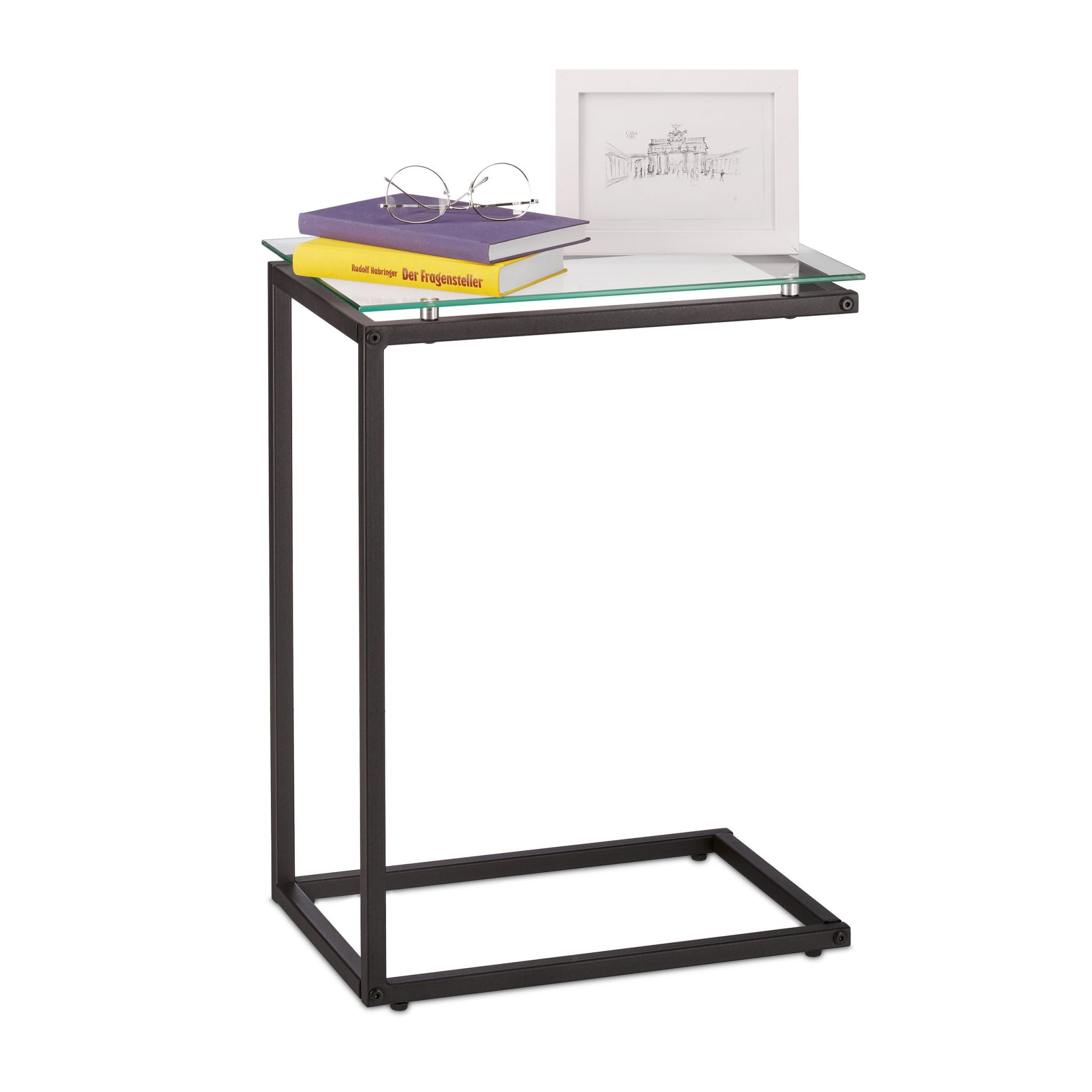 Beistelltisch Materialmix u-förmig Schwarz-Transparent von Relaxdays