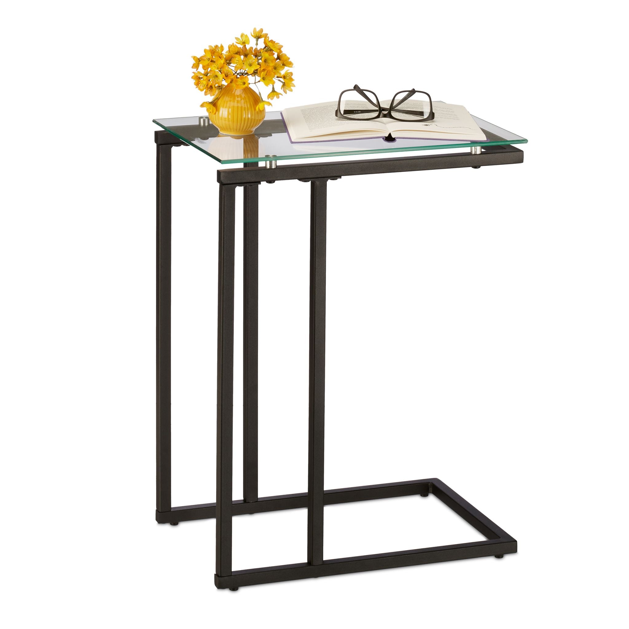 Beistelltisch U-Form Glas und Metall Schwarz-Transparent von Relaxdays