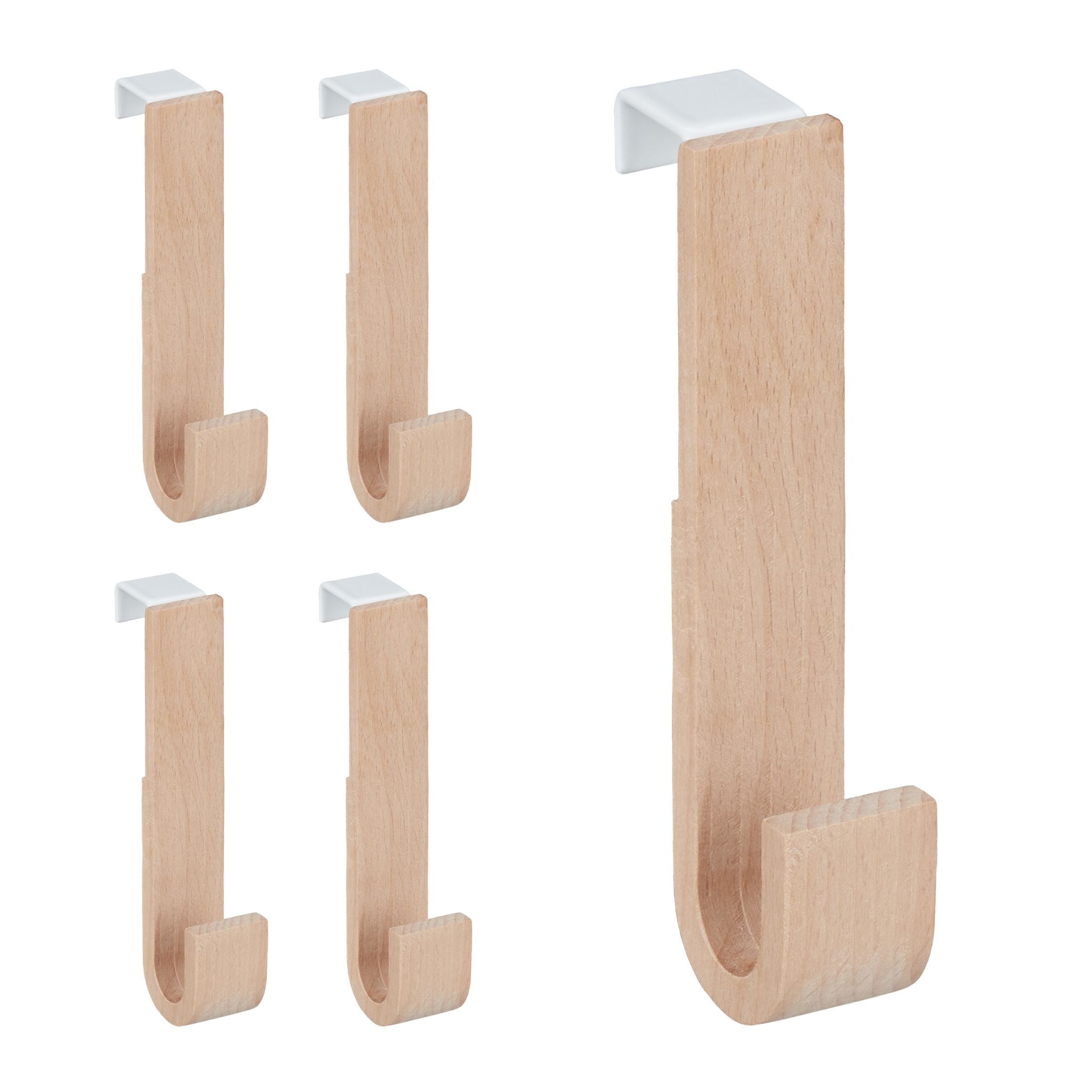 Türhaken Holz 5er-Set Weiss-Hellbraun von Relaxdays