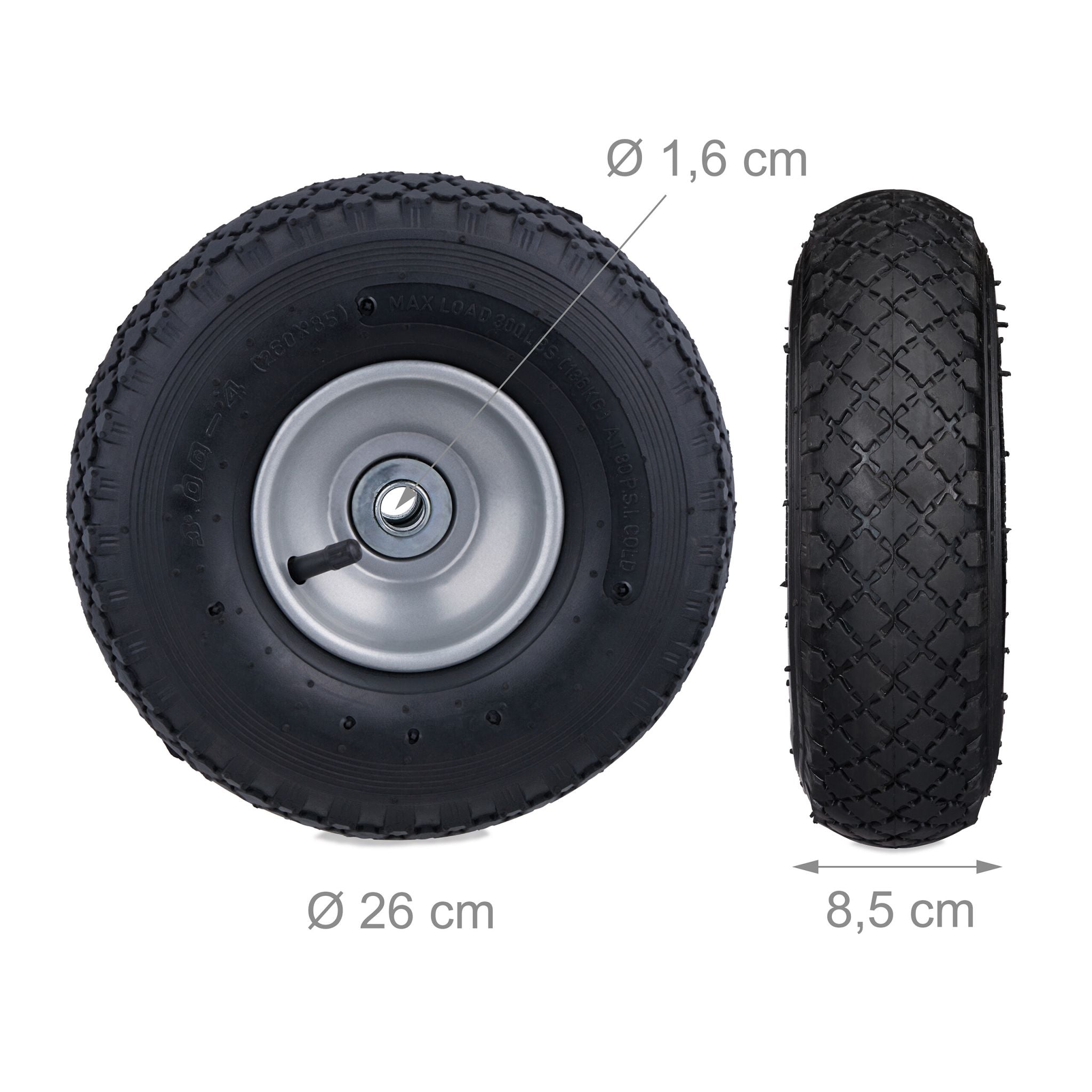 Sackkarrenrad 2er-Set 3.00-4 Schwarz-Grau von Relaxdays