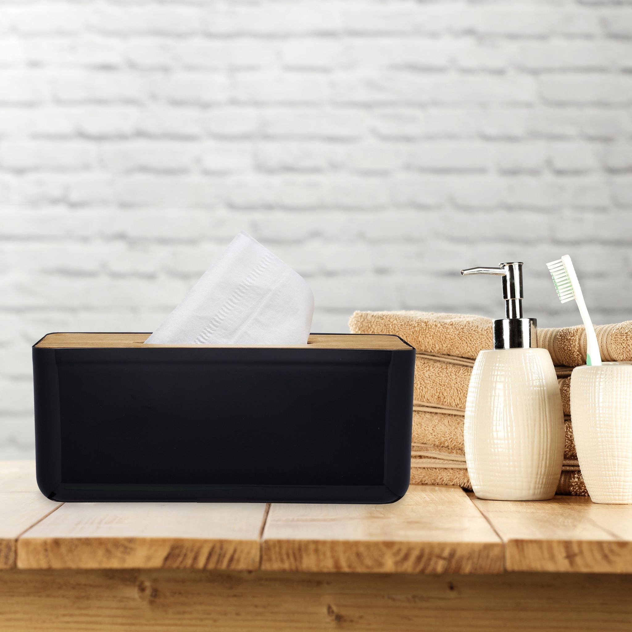Taschentuchbox Bambusdeckel Hellbraun-Schwarz von Relaxdays