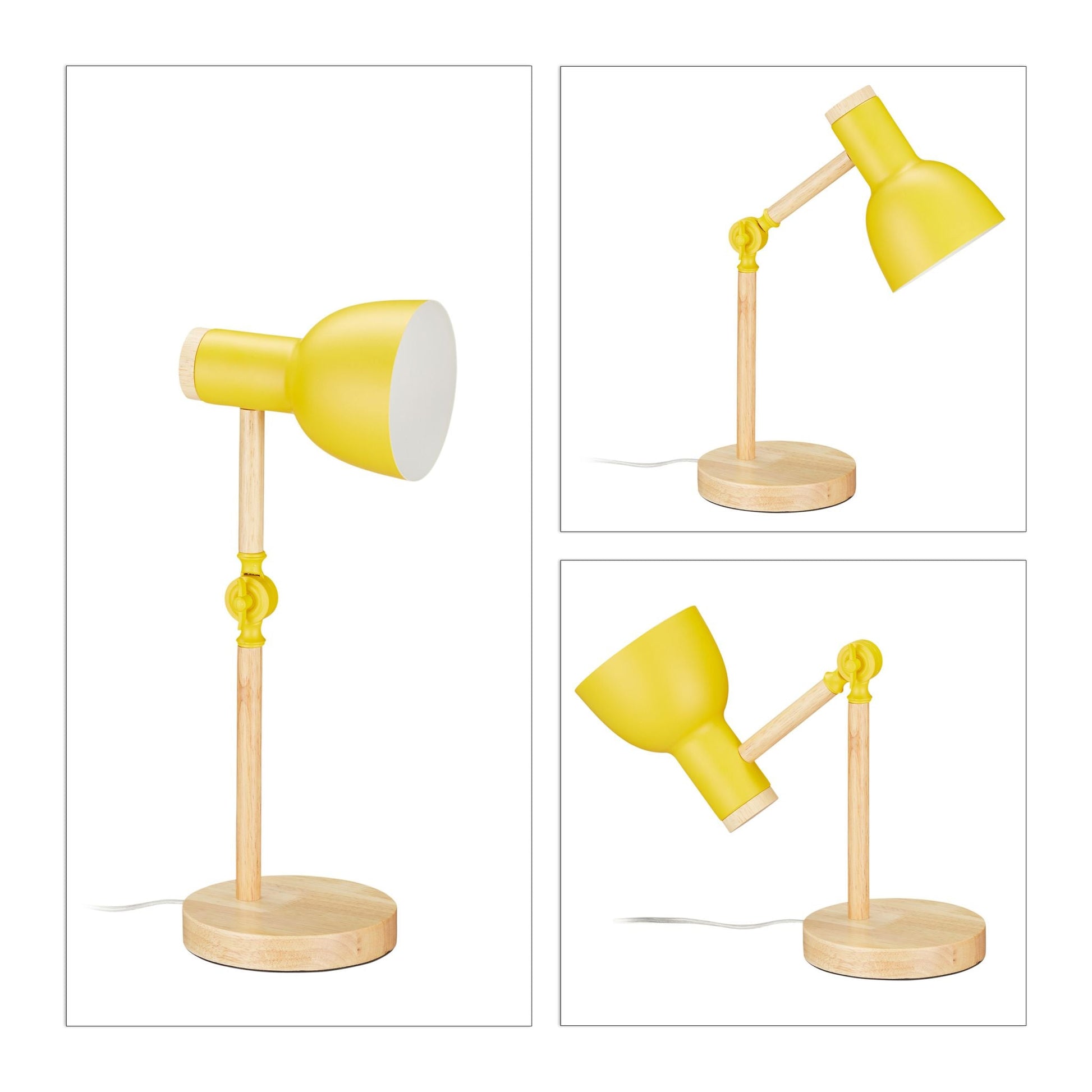 Schreibtischlampe Holz verstellbar Weiss-Gelb-Hellbraun von Relaxdays