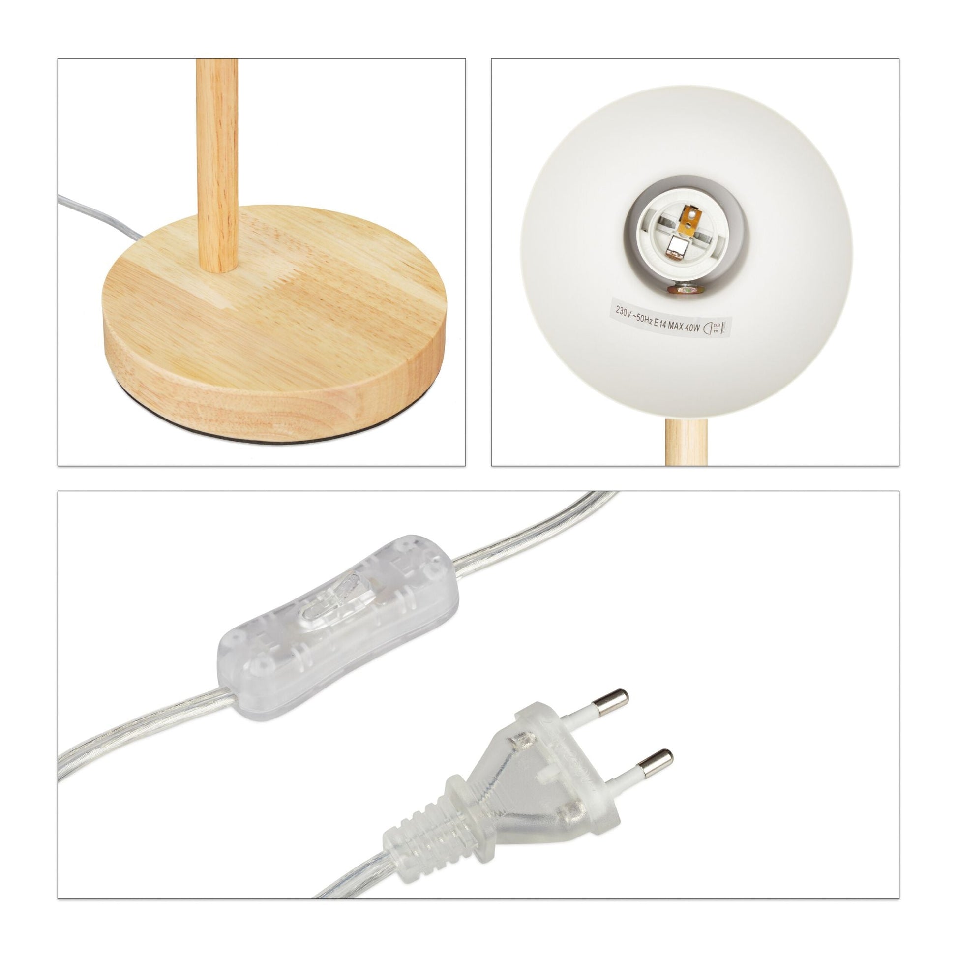 Schreibtischlampe Holz verstellbar Weiss-Gelb-Hellbraun von Relaxdays