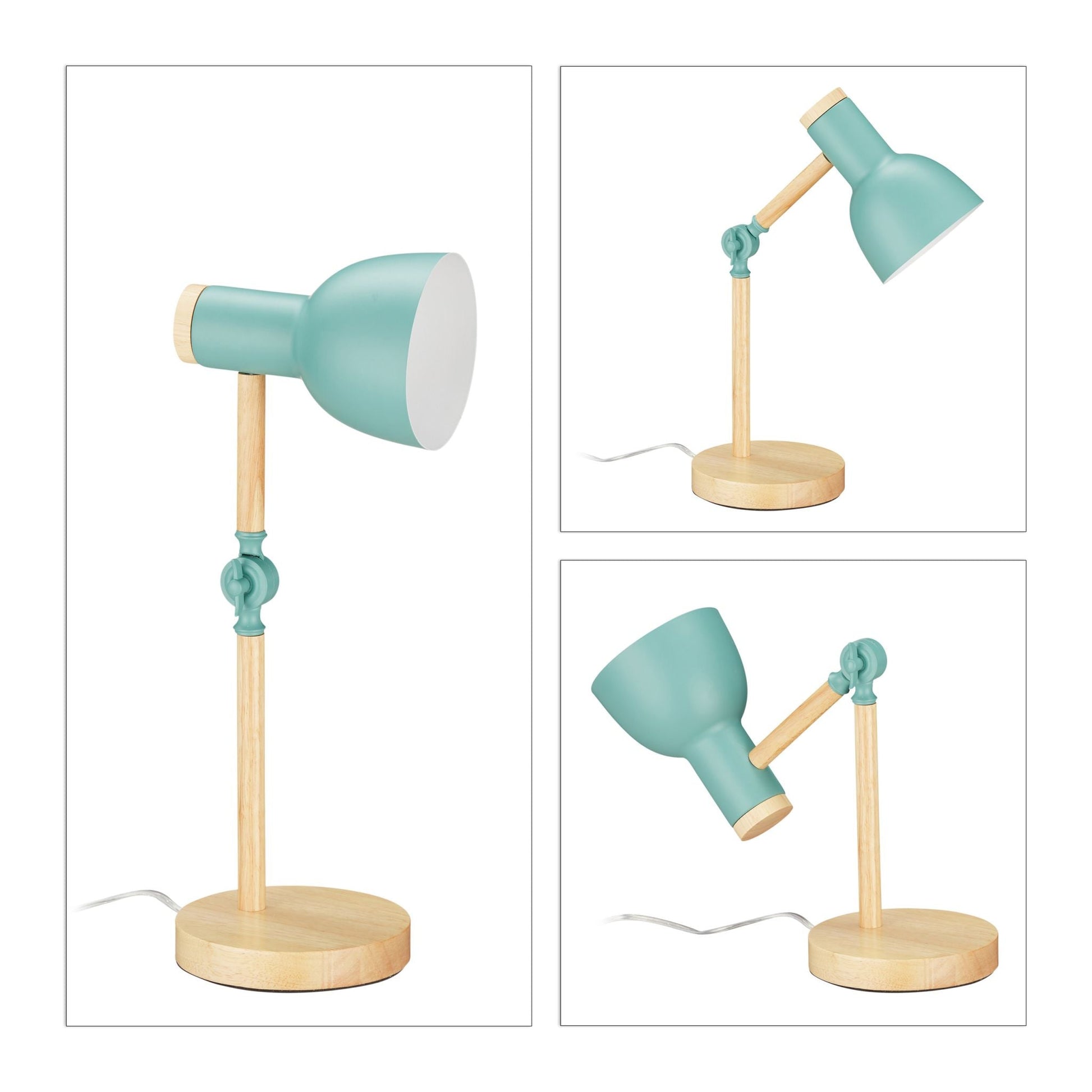 Schreibtischlampe Holz verstellbar Weiss-Grün-Hellbraun von Relaxdays