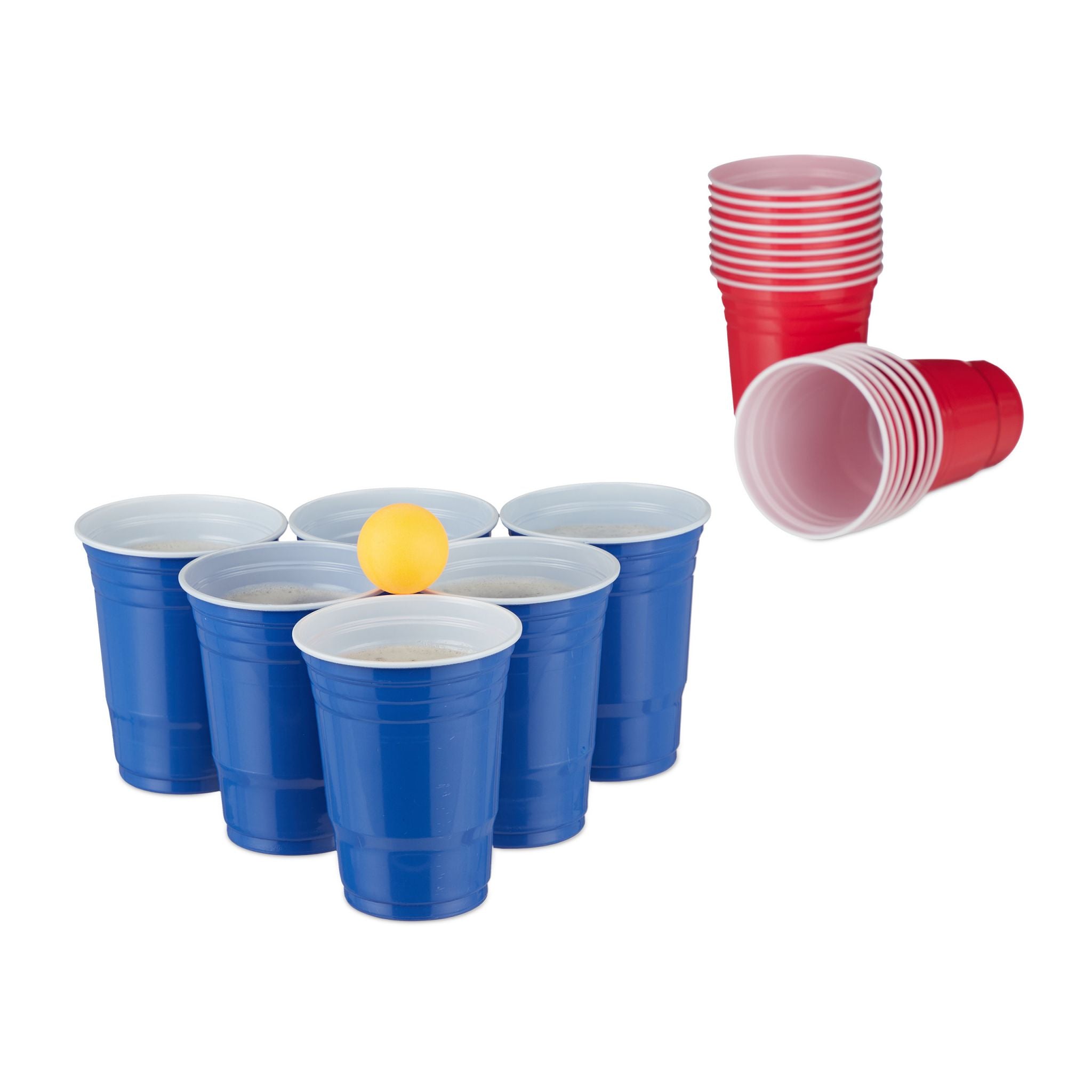 Bierpong Becher-Set mit Bällen Weiss-Blau-Rot von Relaxdays