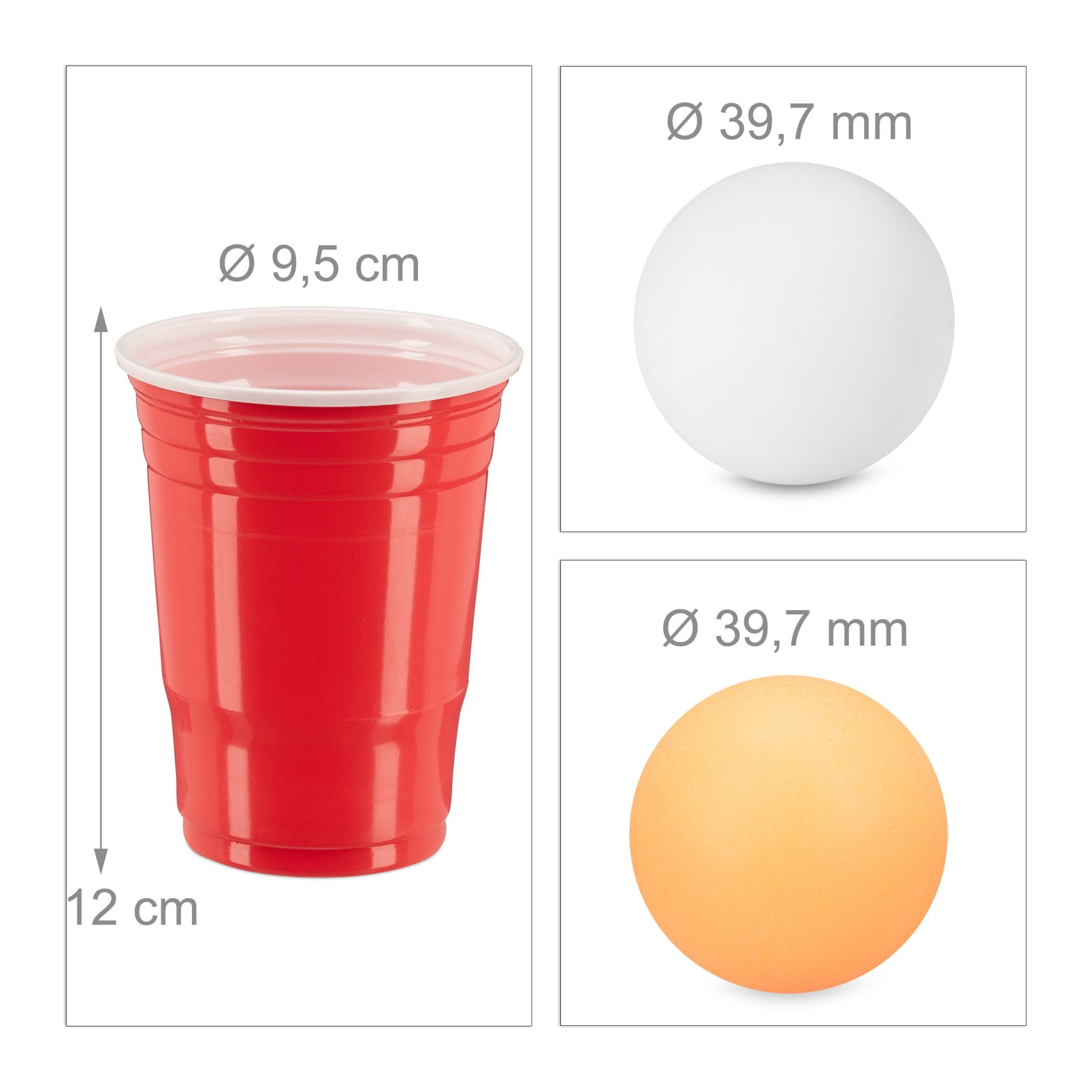 Bierpong Becher-Set mit Bällen Weiss-Blau-Rot von Relaxdays
