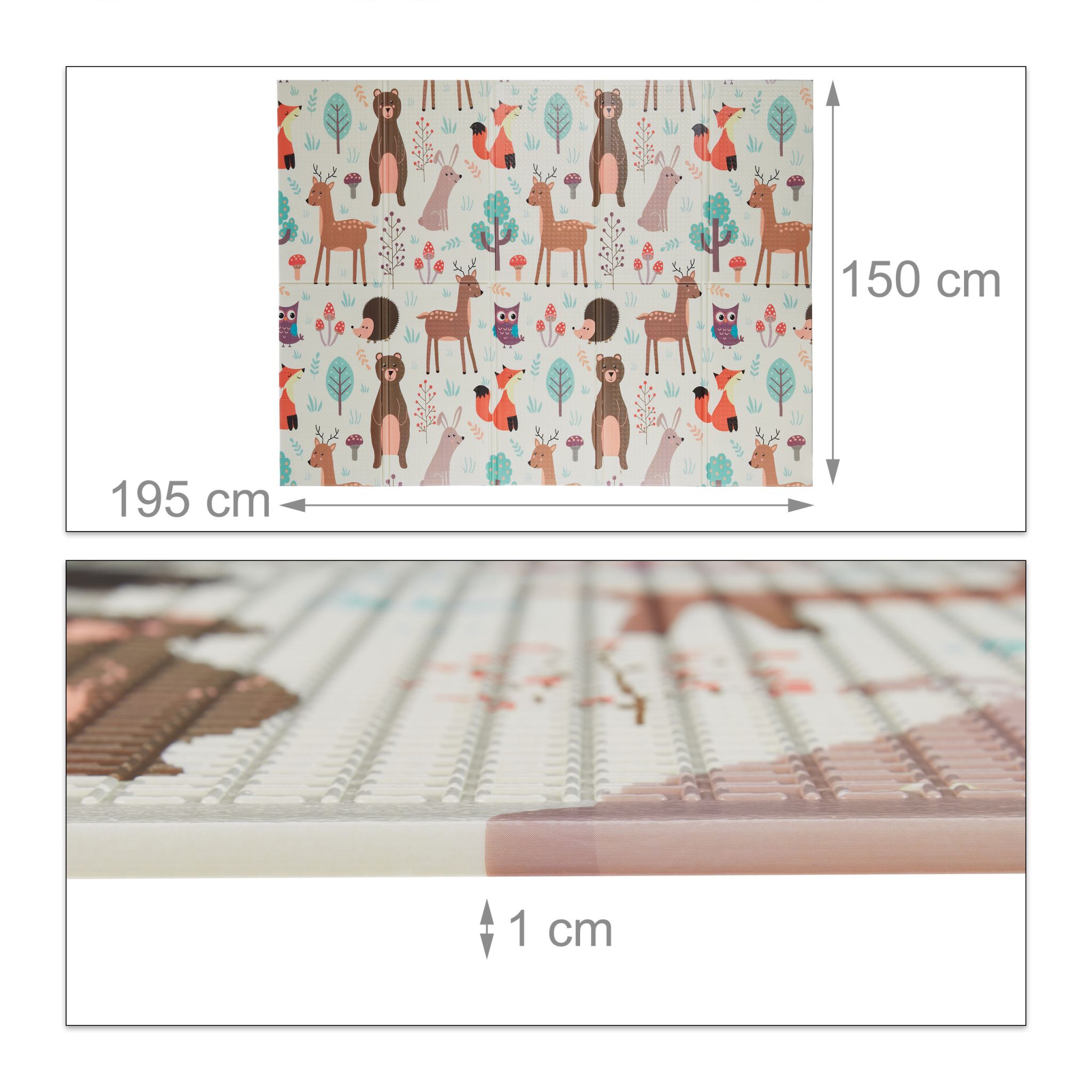 Faltbare Spielmatte mit Waldtieren Weiss-Grün-Rot von Relaxdays