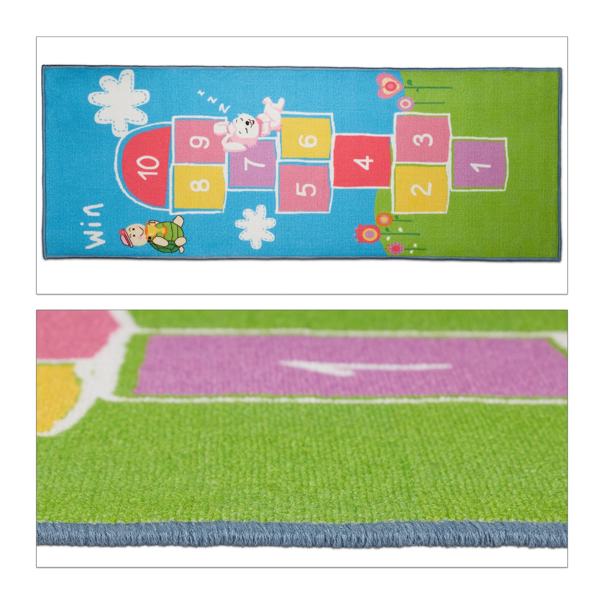 Kinderteppich Hüpfspiel 180 x 70cm Blau-Grün-Rosa von guteszeug.ch
