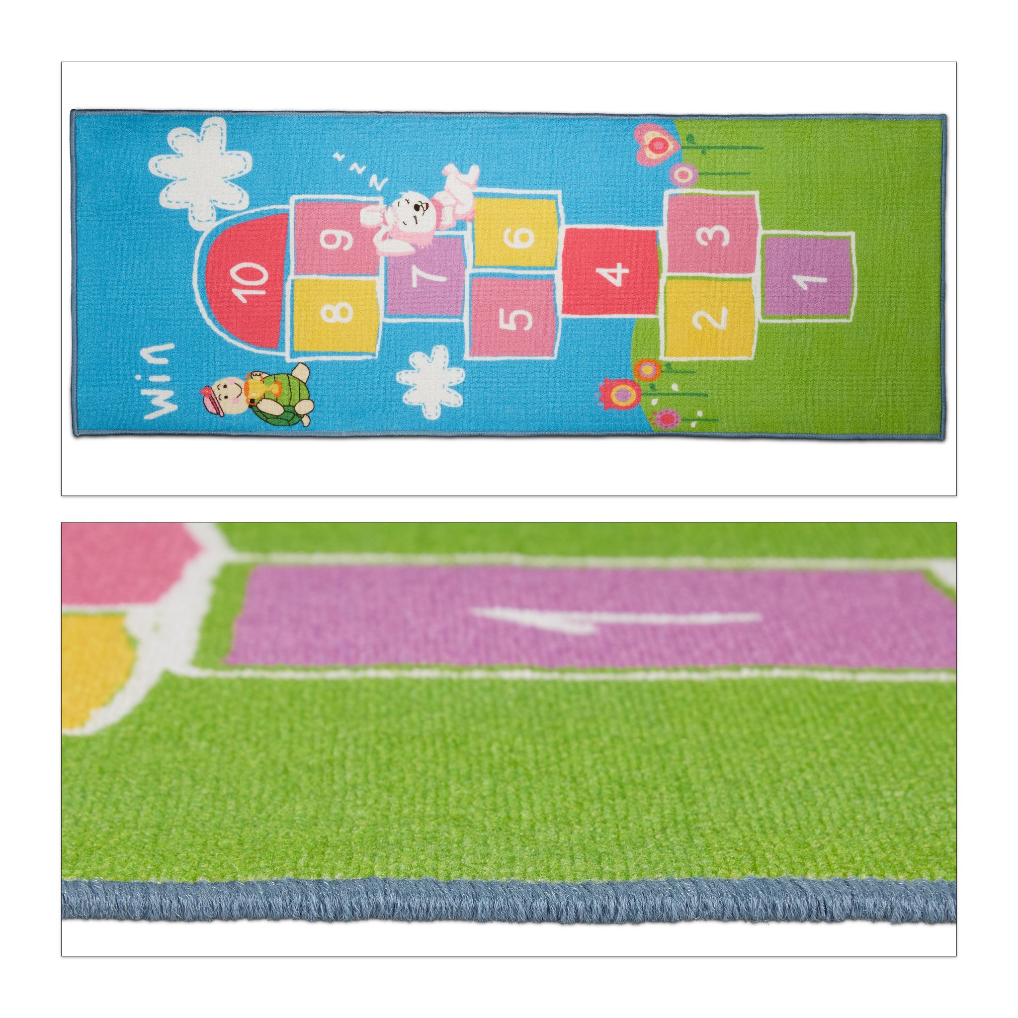 Kinderteppich Hüpfspiel 180 x 70cm Blau-Grün-Rosa von guteszeug.ch
