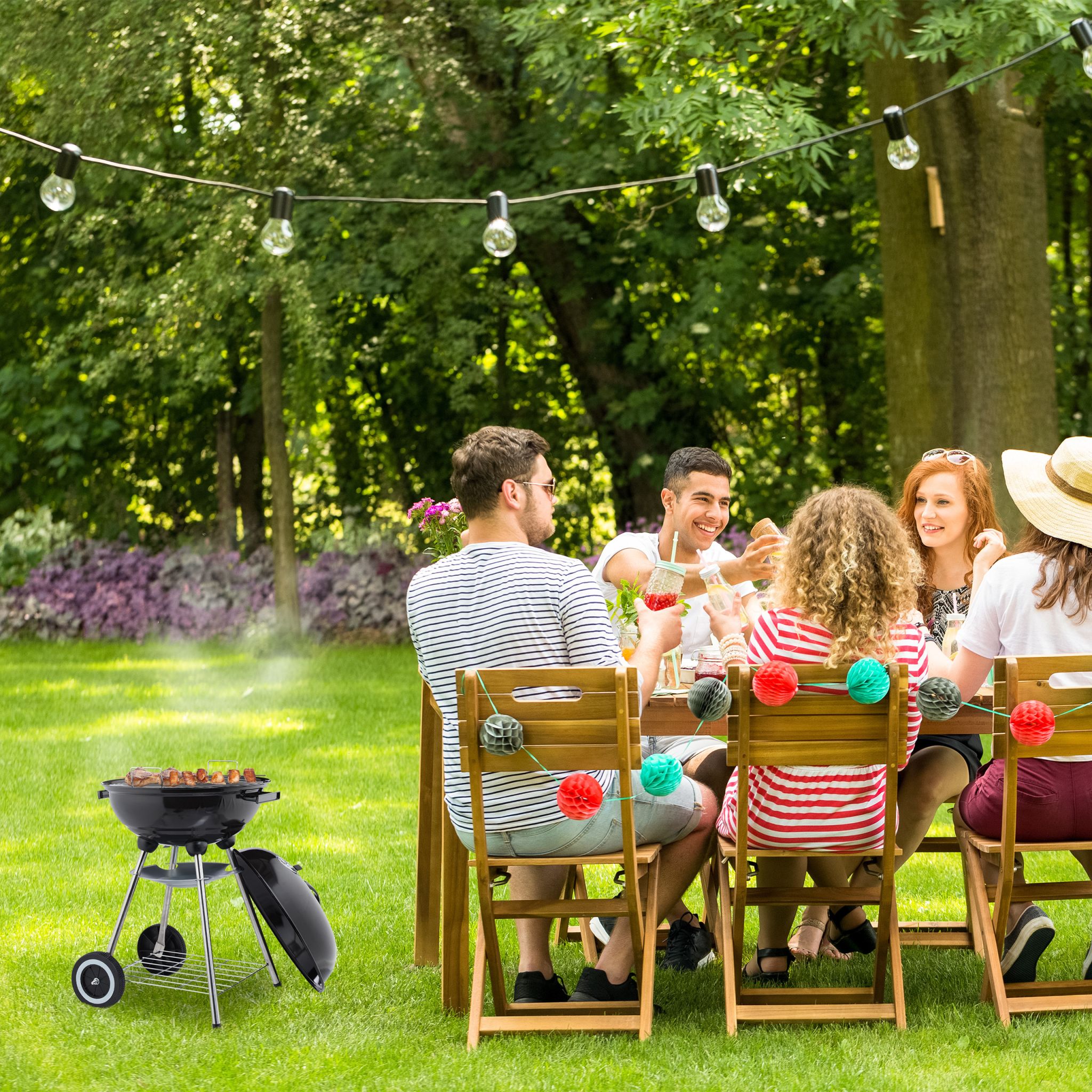 Kugelgrill mit Deckel Schwarz-Silber von Relaxdays