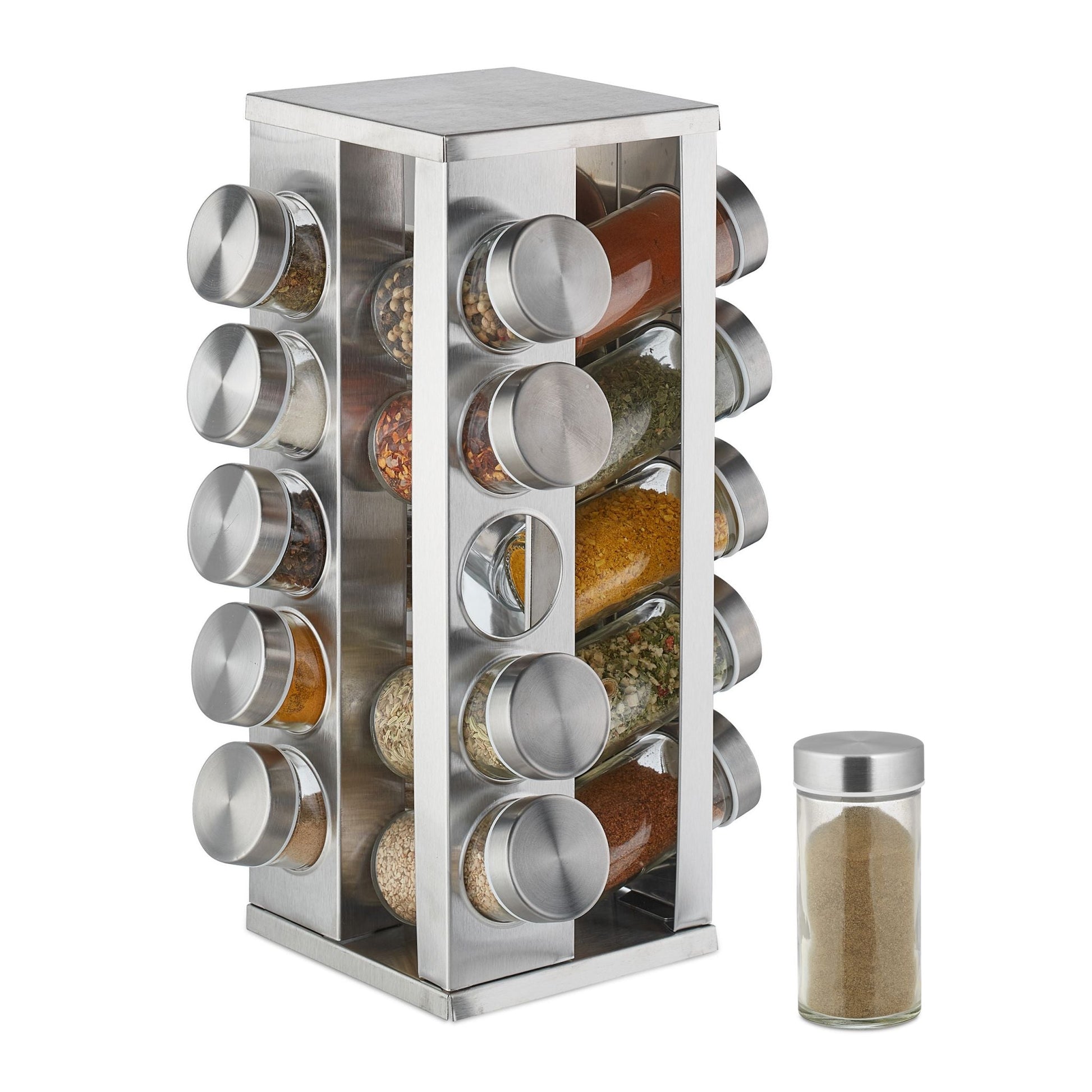 Gewürzkarussell eckig mit 20 Gläsern Silber-Transparent von Relaxdays