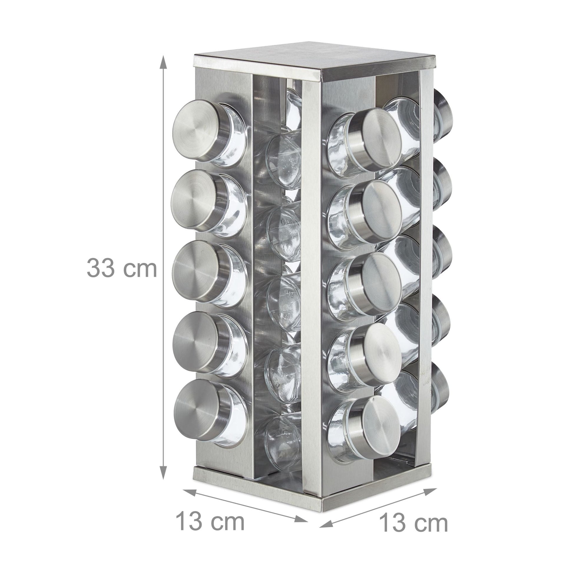 Gewürzkarussell eckig mit 20 Gläsern Silber-Transparent von Relaxdays