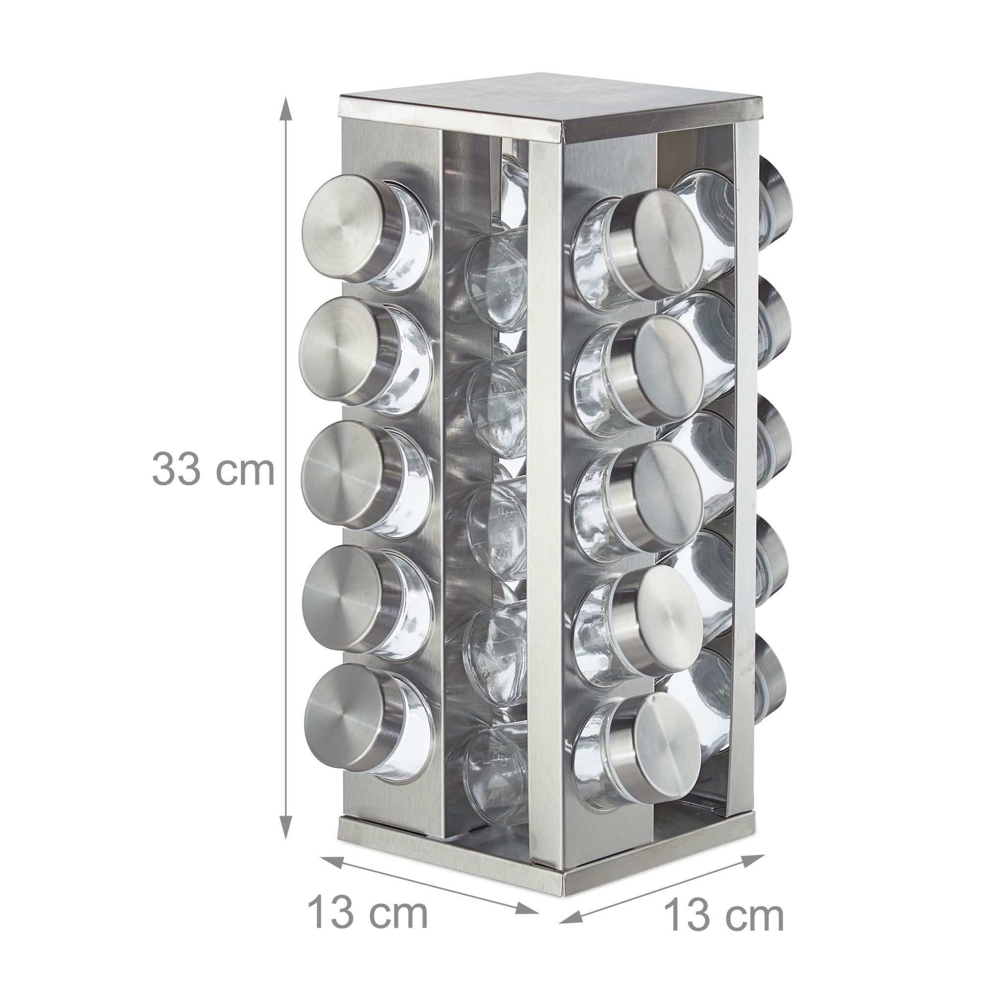 Gewürzkarussell eckig mit 20 Gläsern Silber-Transparent von Relaxdays