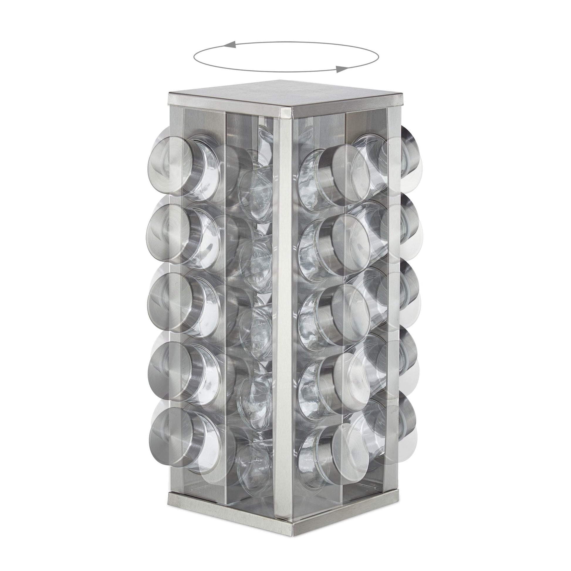 Gewürzkarussell eckig mit 20 Gläsern Silber-Transparent von Relaxdays