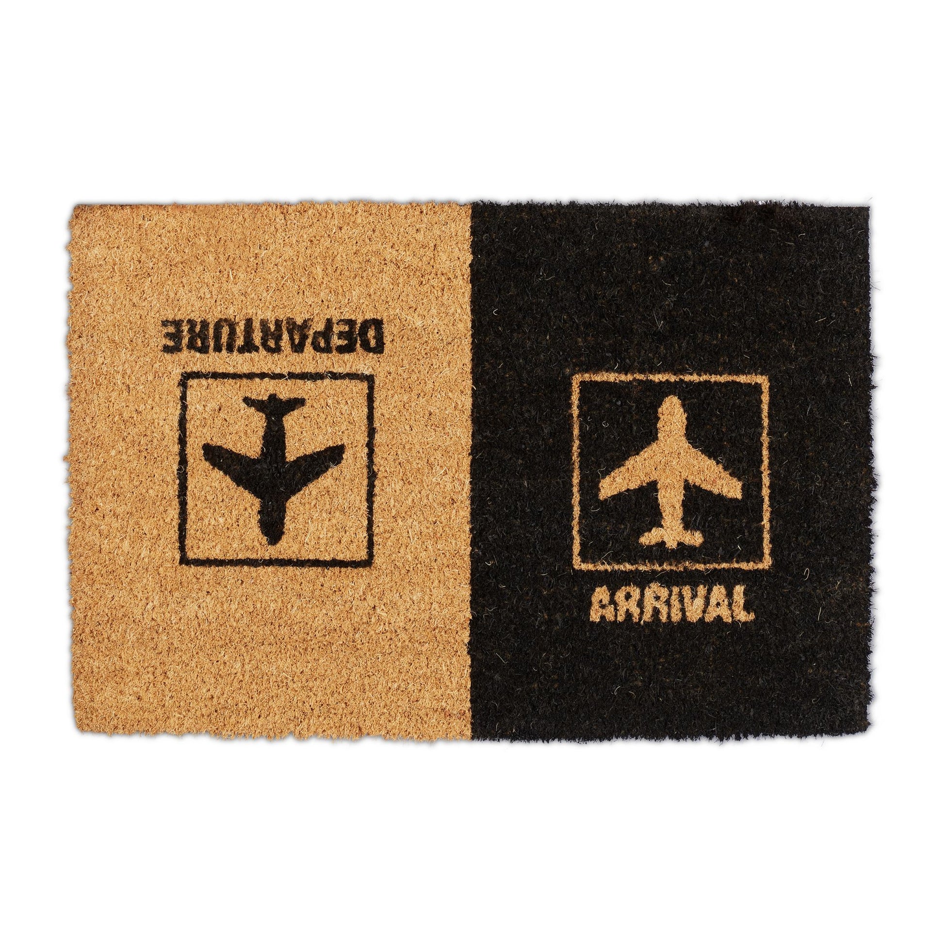 Fussmatte Kokos Arrival Departure Hellbraun-Schwarz von Relaxdays