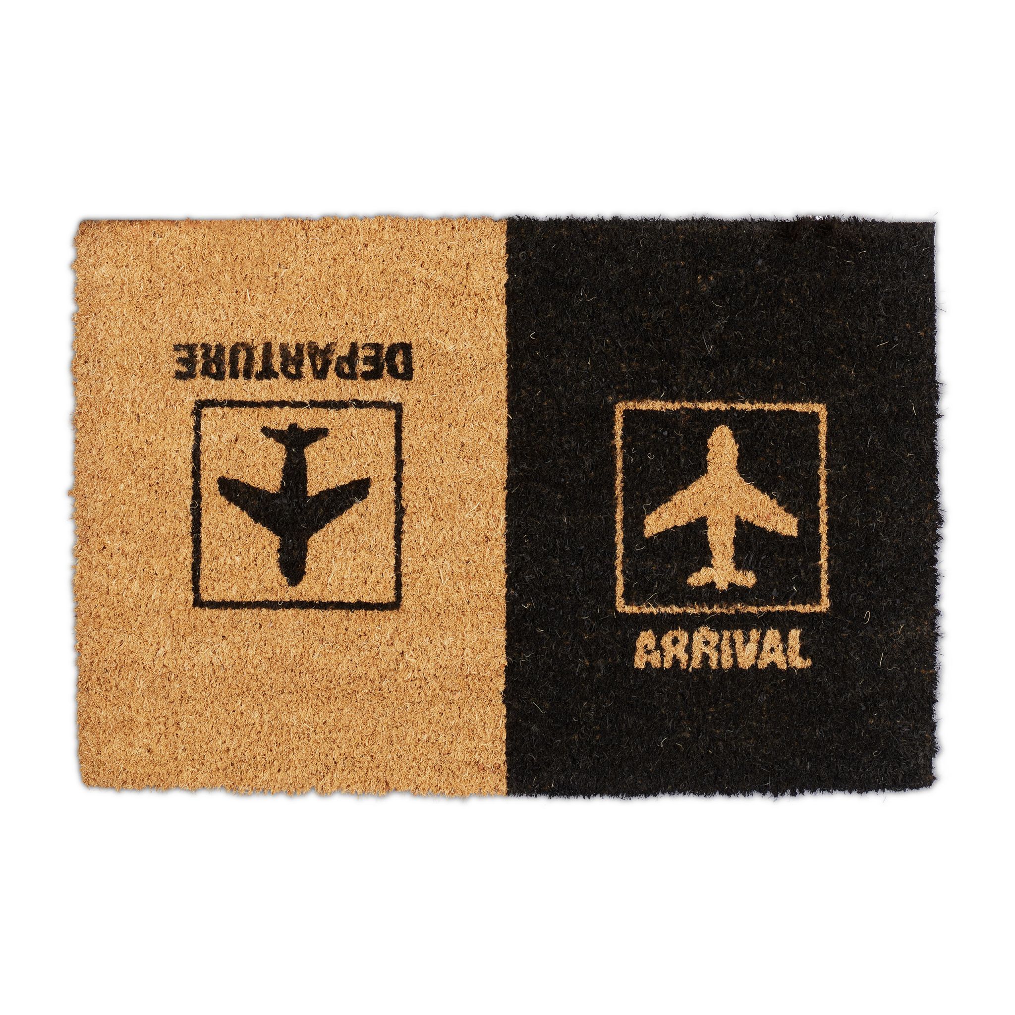 Fussmatte Kokos Arrival Departure Hellbraun-Schwarz von Relaxdays