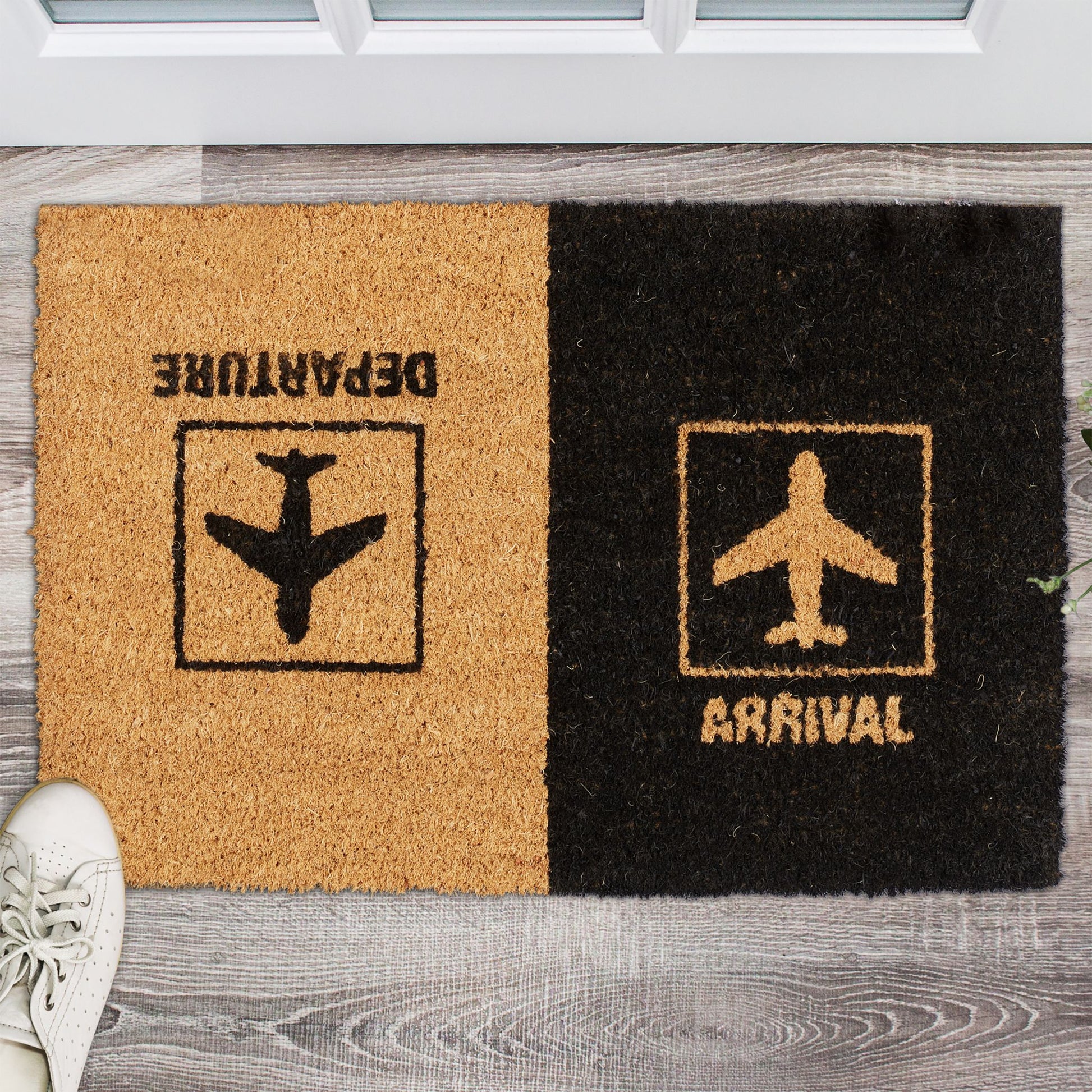 Fussmatte Kokos Arrival Departure Hellbraun-Schwarz von Relaxdays