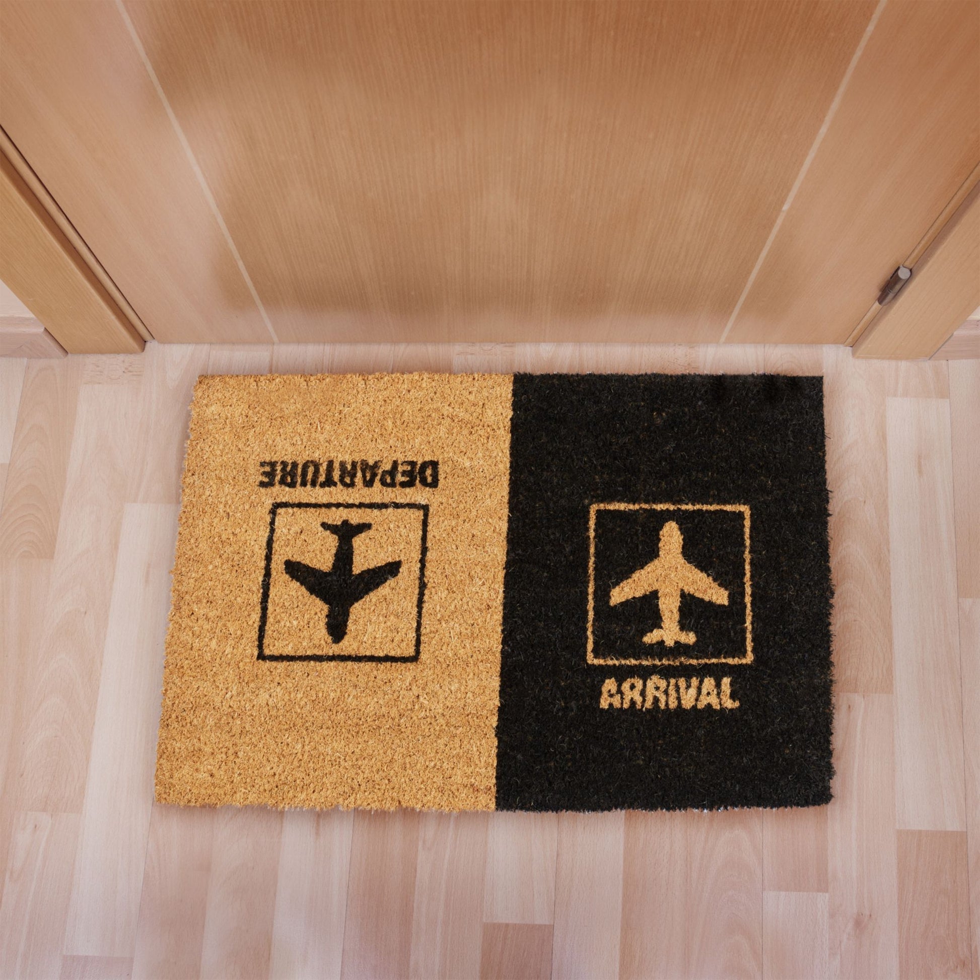 Fussmatte Kokos Arrival Departure Hellbraun-Schwarz von Relaxdays