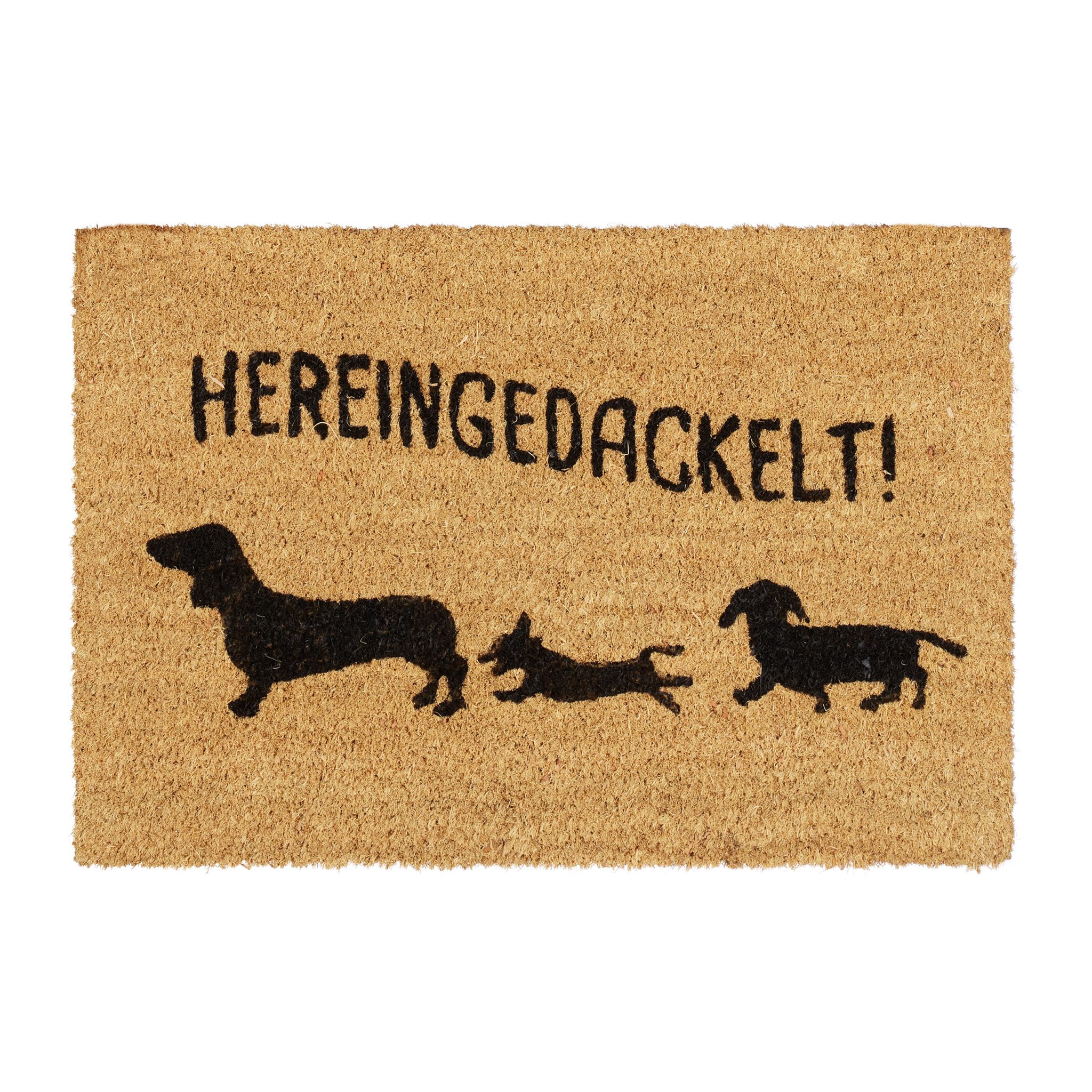 Fussmatte Kokos Hereingedackelt Hellbraun-Schwarz von Relaxdays